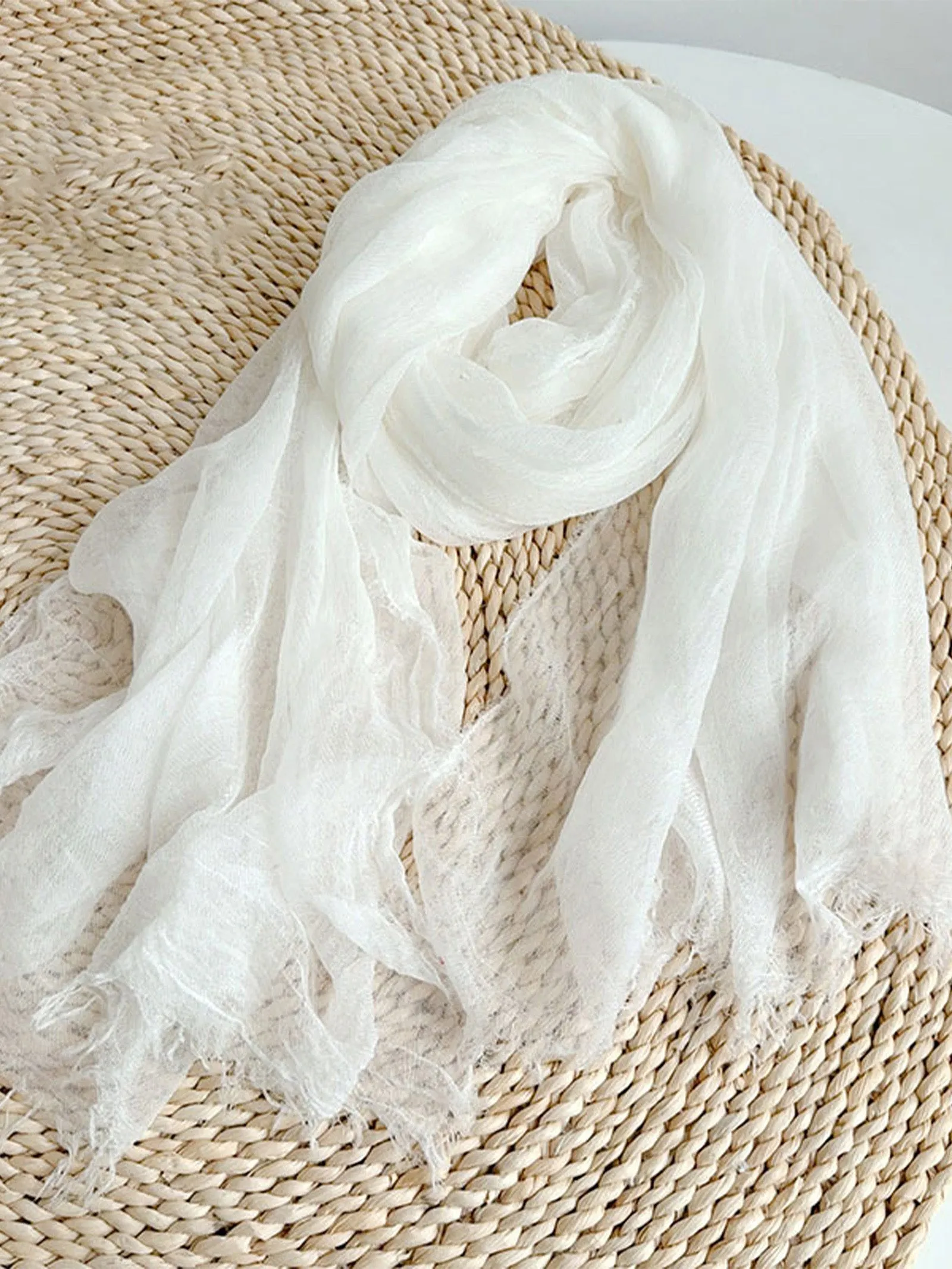 Wool Tencel Solid Ruched Lightweight Scarf sold by Lintico product image thumbnail 3