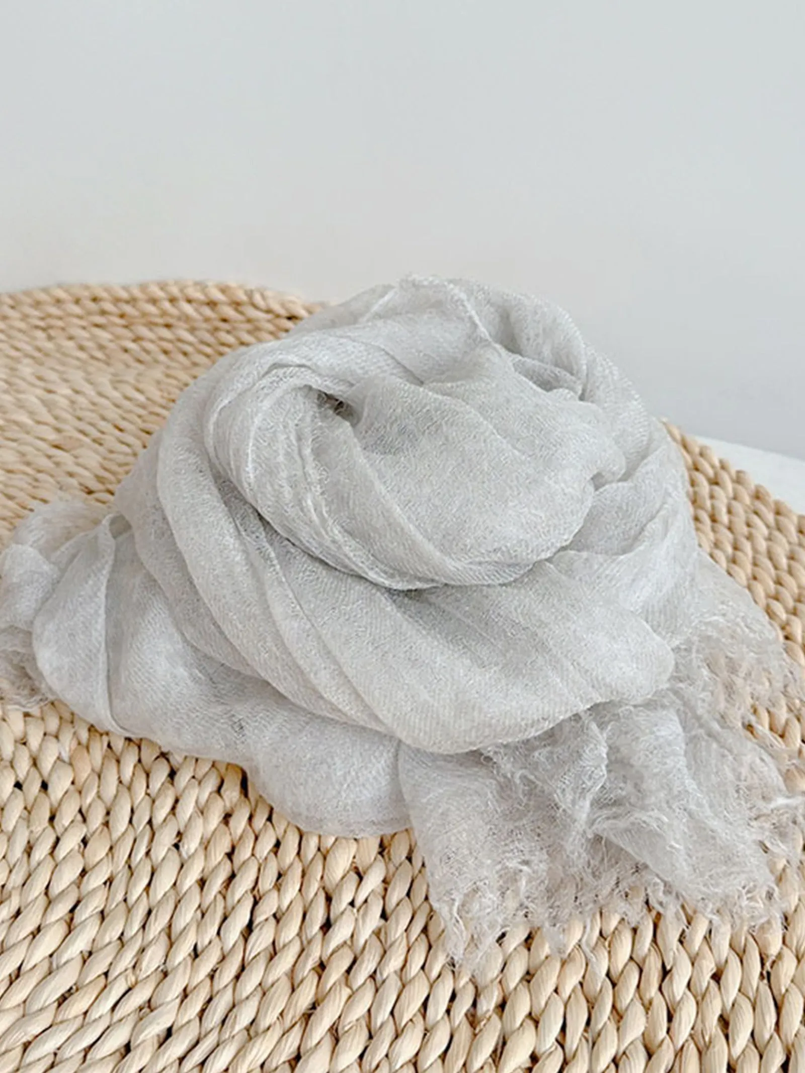 Wool Tencel Solid Ruched Lightweight Scarf sold by Lintico product image thumbnail 2