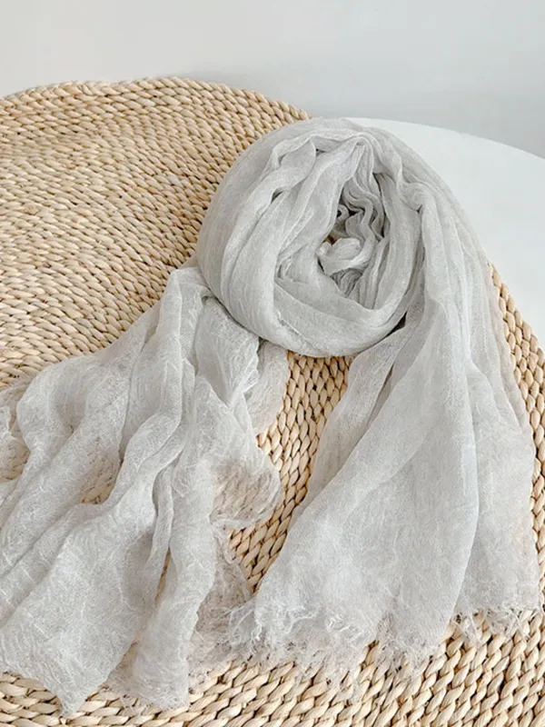 Wool Tencel Solid Ruched Lightweight Scarf sold by Lintico