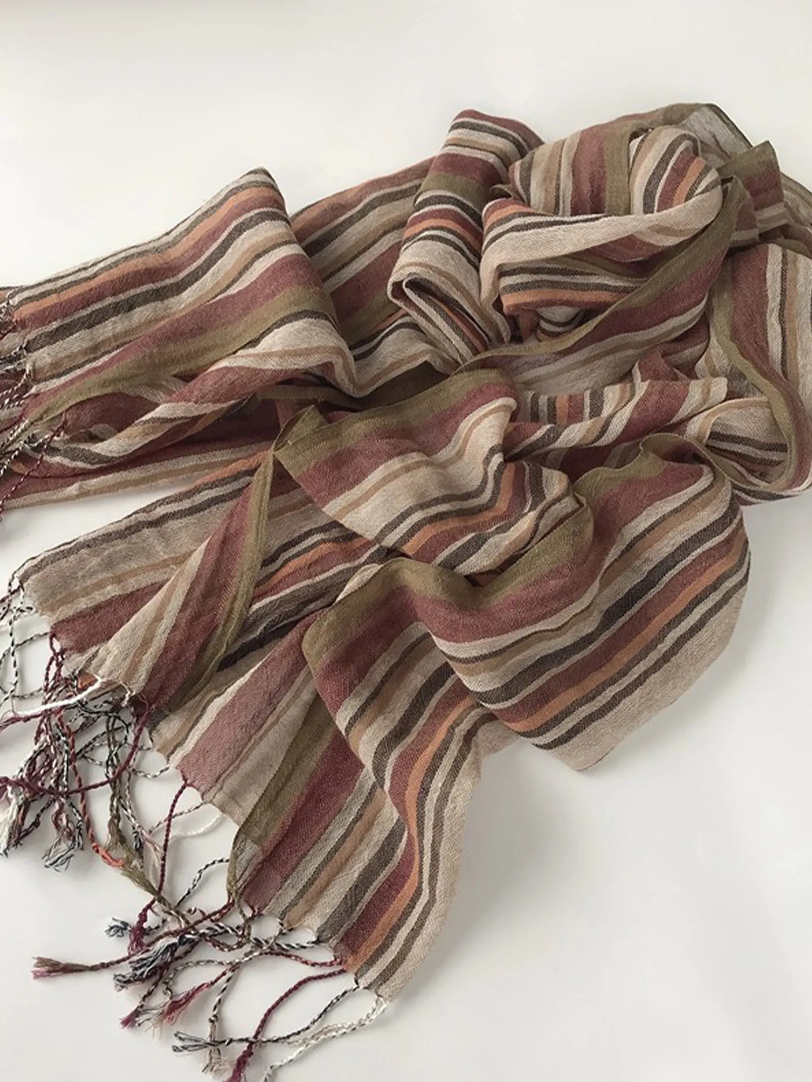 Cotton Linen Striped Lightweight Soft Scarf sold by Lintico product image thumbnail 3
