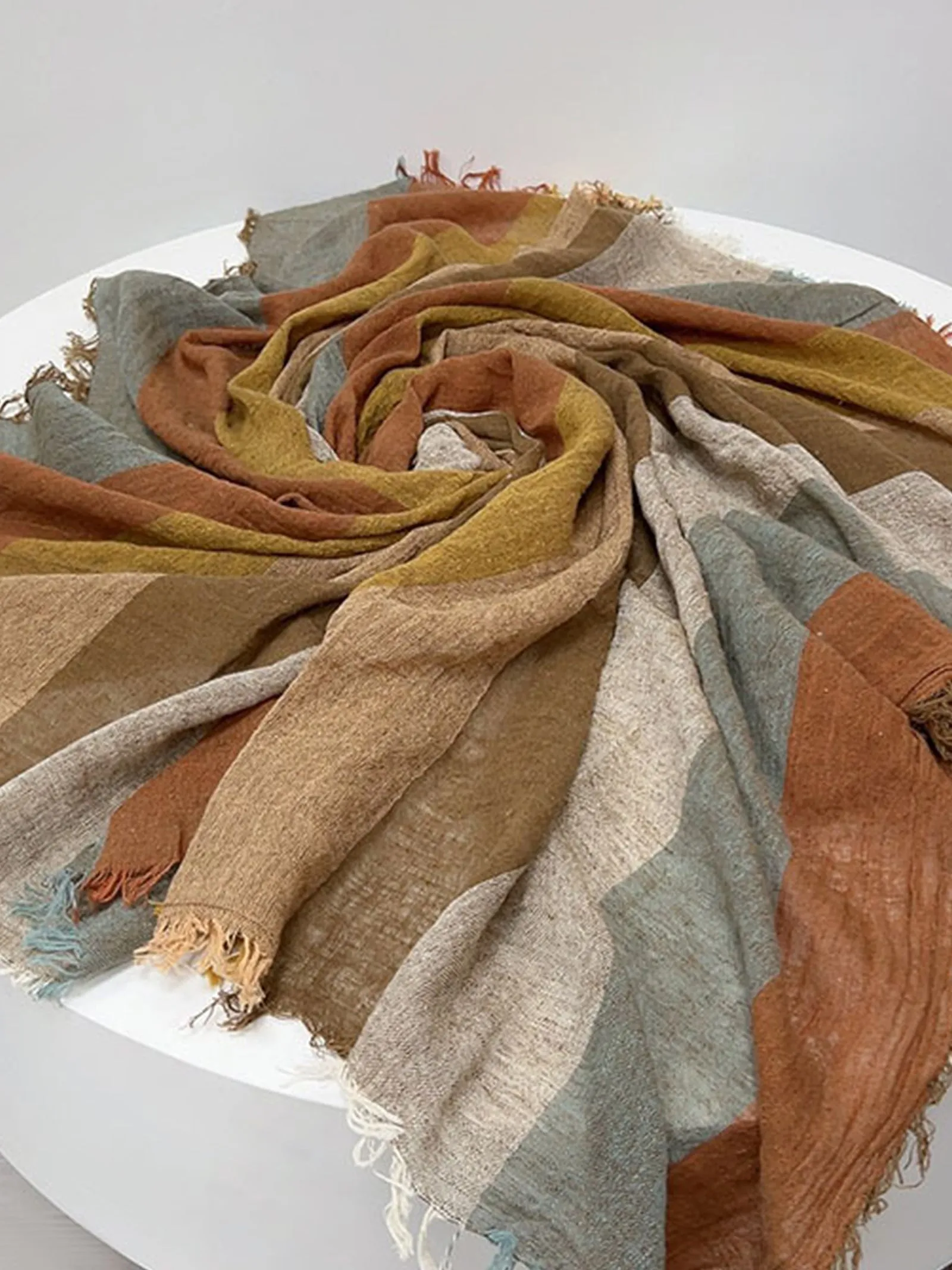 Cotton Linen Striped Lightweight Soft Scarf sold by Lintico product image thumbnail 4