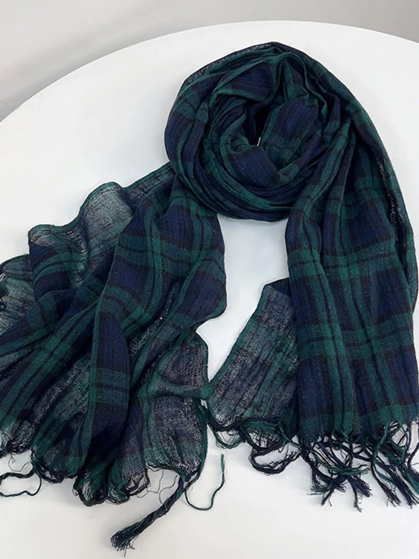 Cotton Linen Striped Lightweight Soft Scarf sold by Lintico product image thumbnail 2