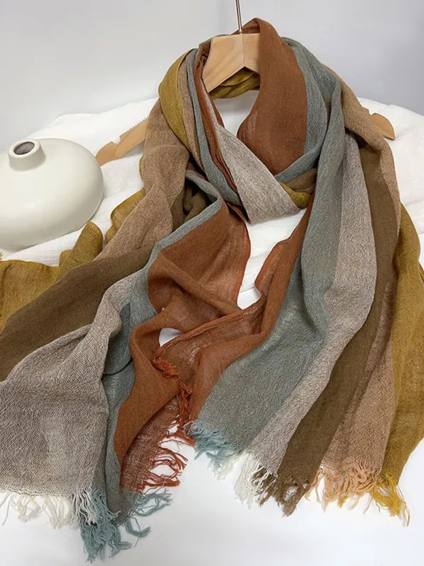 Cotton Linen Striped Lightweight Soft Scarf sold by Lintico