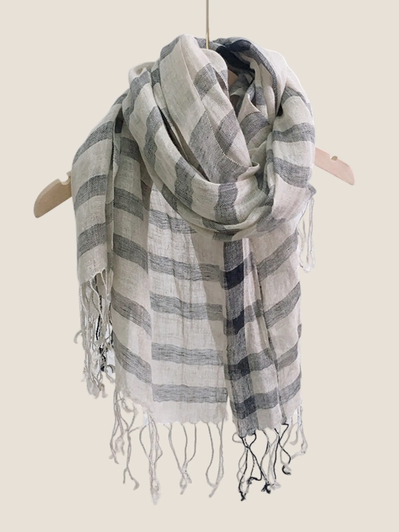 Linen Checkered Lightweight Scarf sold by Lintico product image thumbnail 4