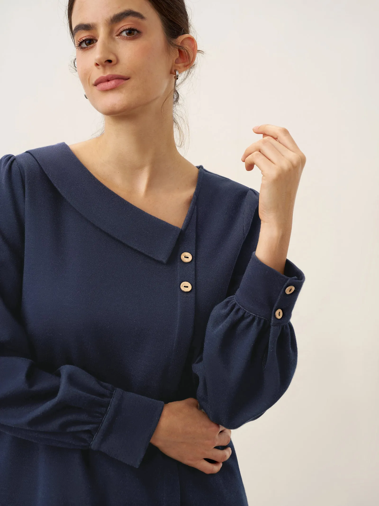 Cotton Crescent-Neck Button Top TAHNEE sold by Lintico product image thumbnail 4