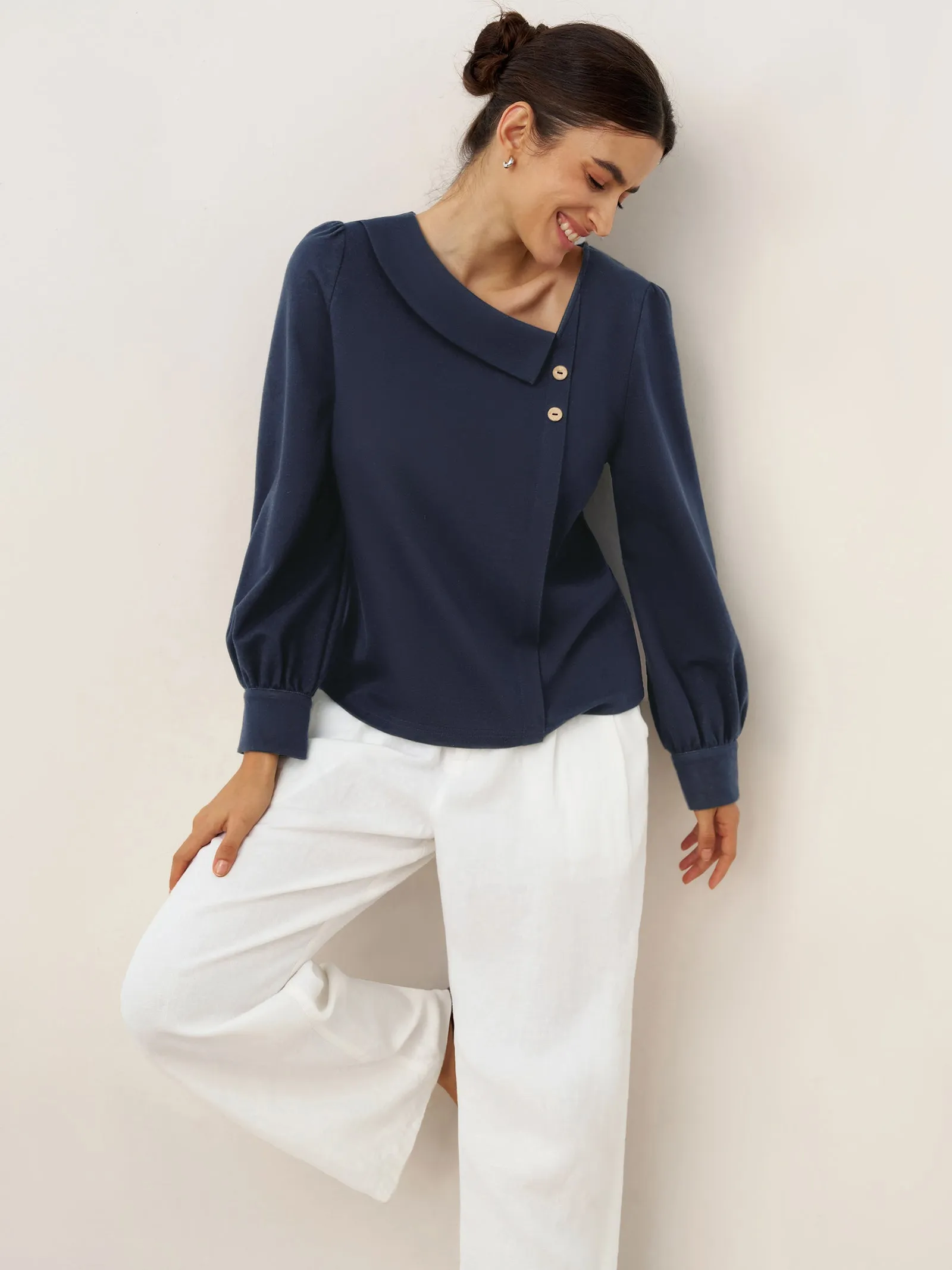 Cotton Crescent-Neck Button Top TAHNEE sold by Lintico product image thumbnail 5