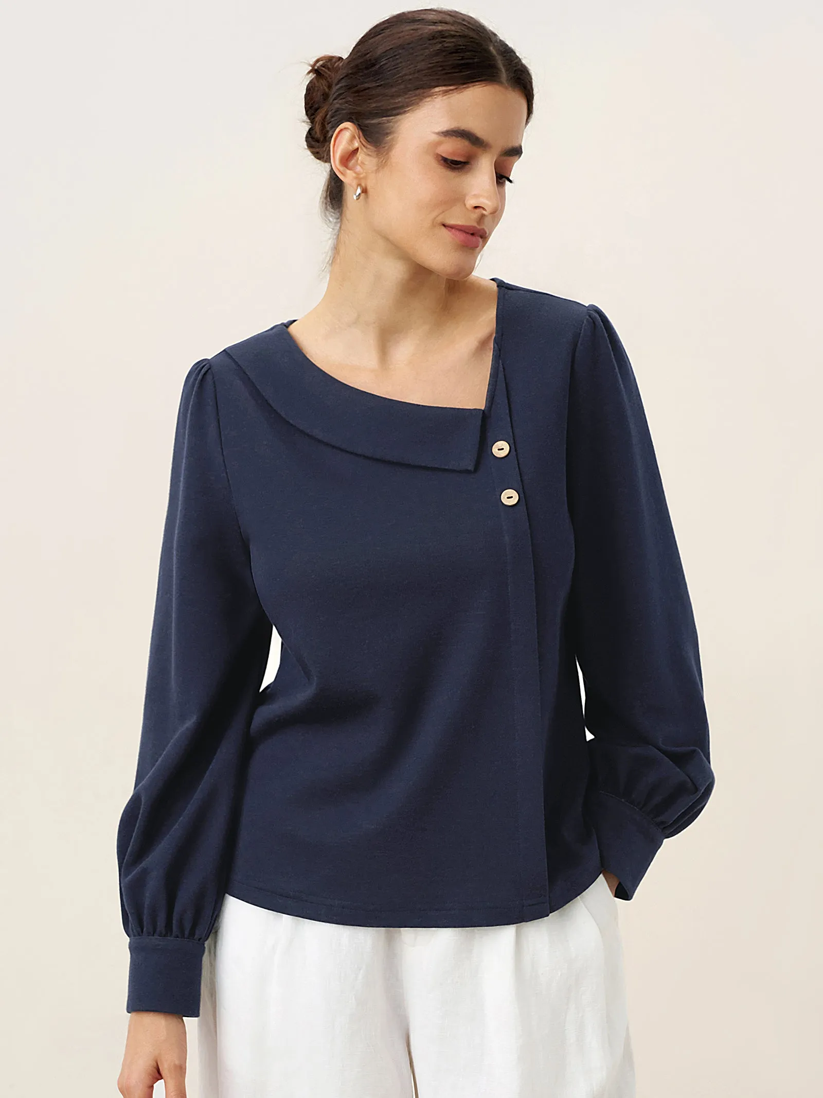 Cotton Crescent-Neck Button Top TAHNEE sold by Lintico product image thumbnail 3