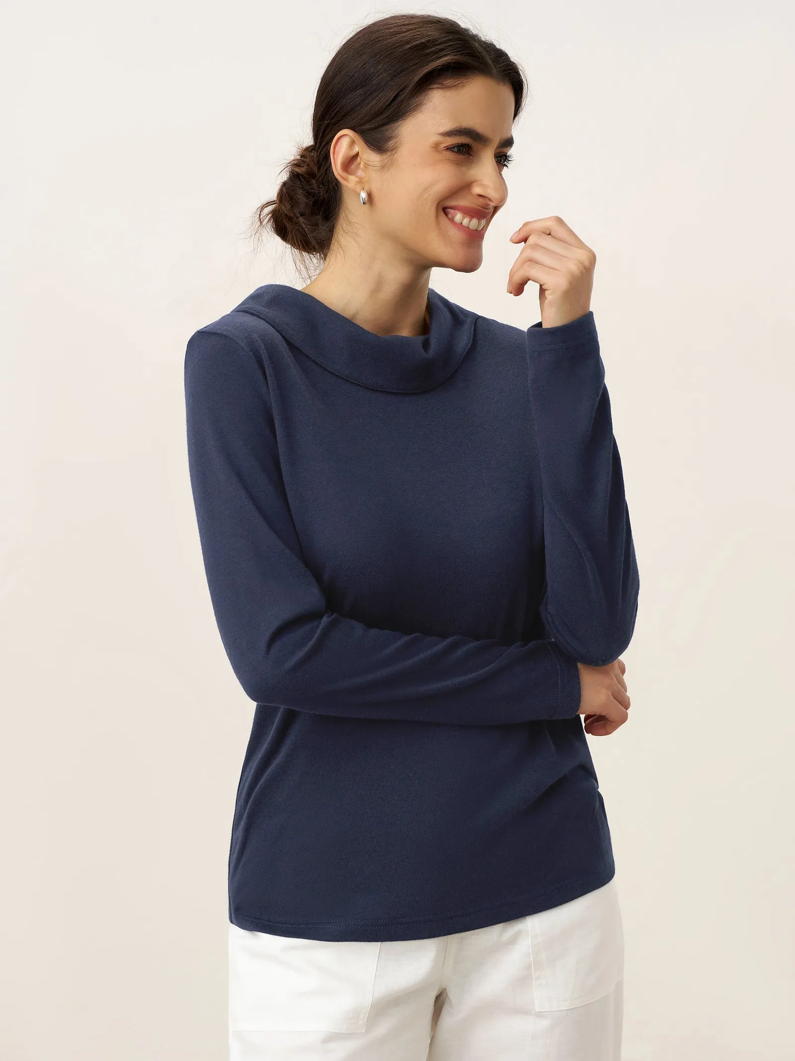 Bamboo Viscose Lapel Mock Neck Stretch Knit Top MARISOL sold by Lintico product image thumbnail 4
