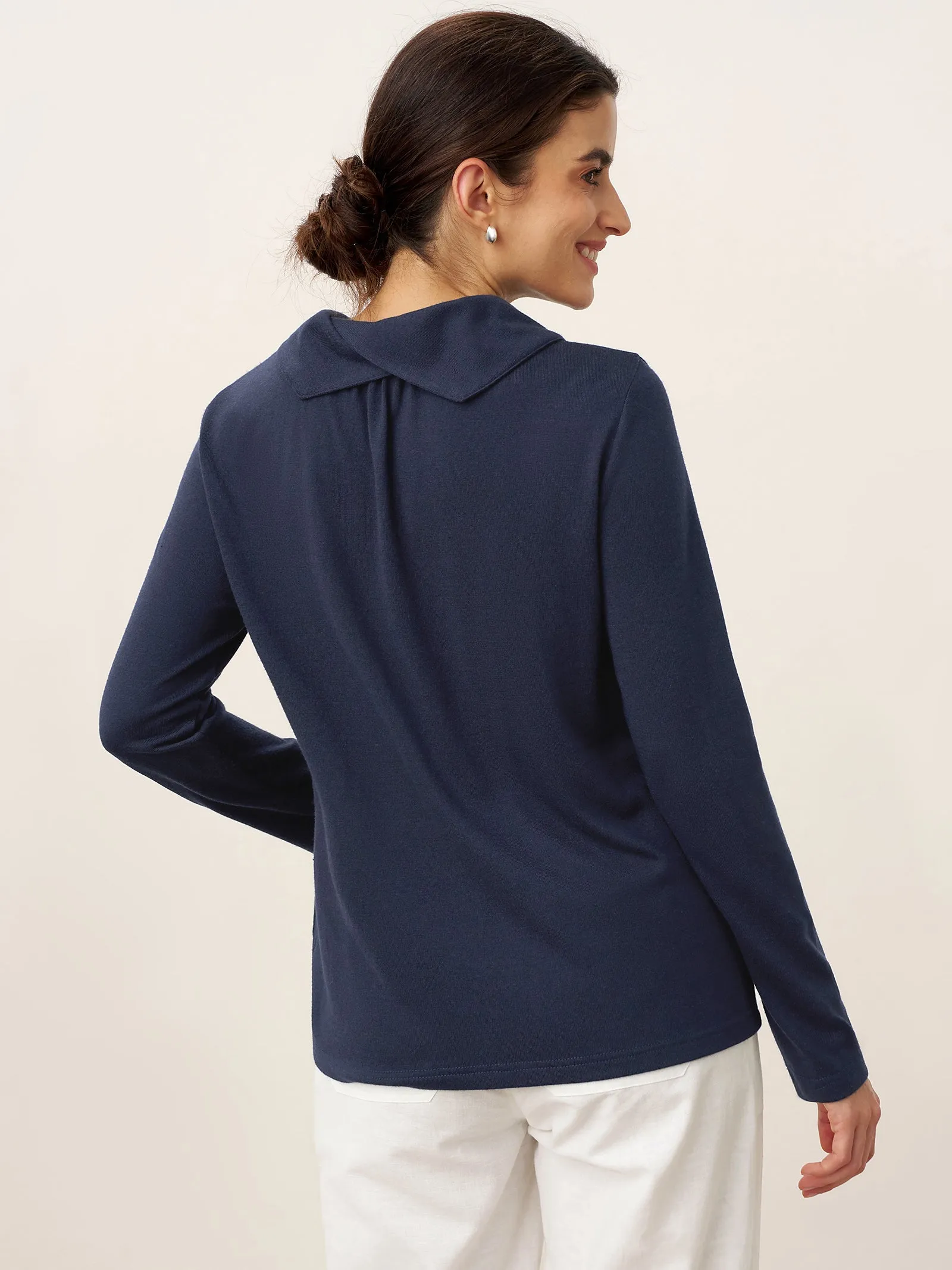 Bamboo Viscose Lapel Mock Neck Stretch Knit Top MARISOL sold by Lintico product image thumbnail 2