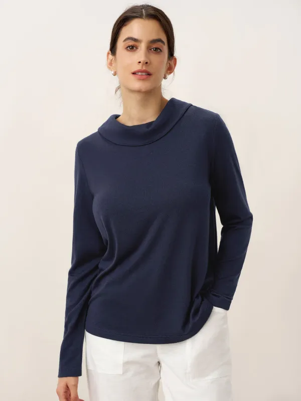 Bamboo Viscose Lapel Mock Neck Stretch Knit Top MARISOL sold by Lintico