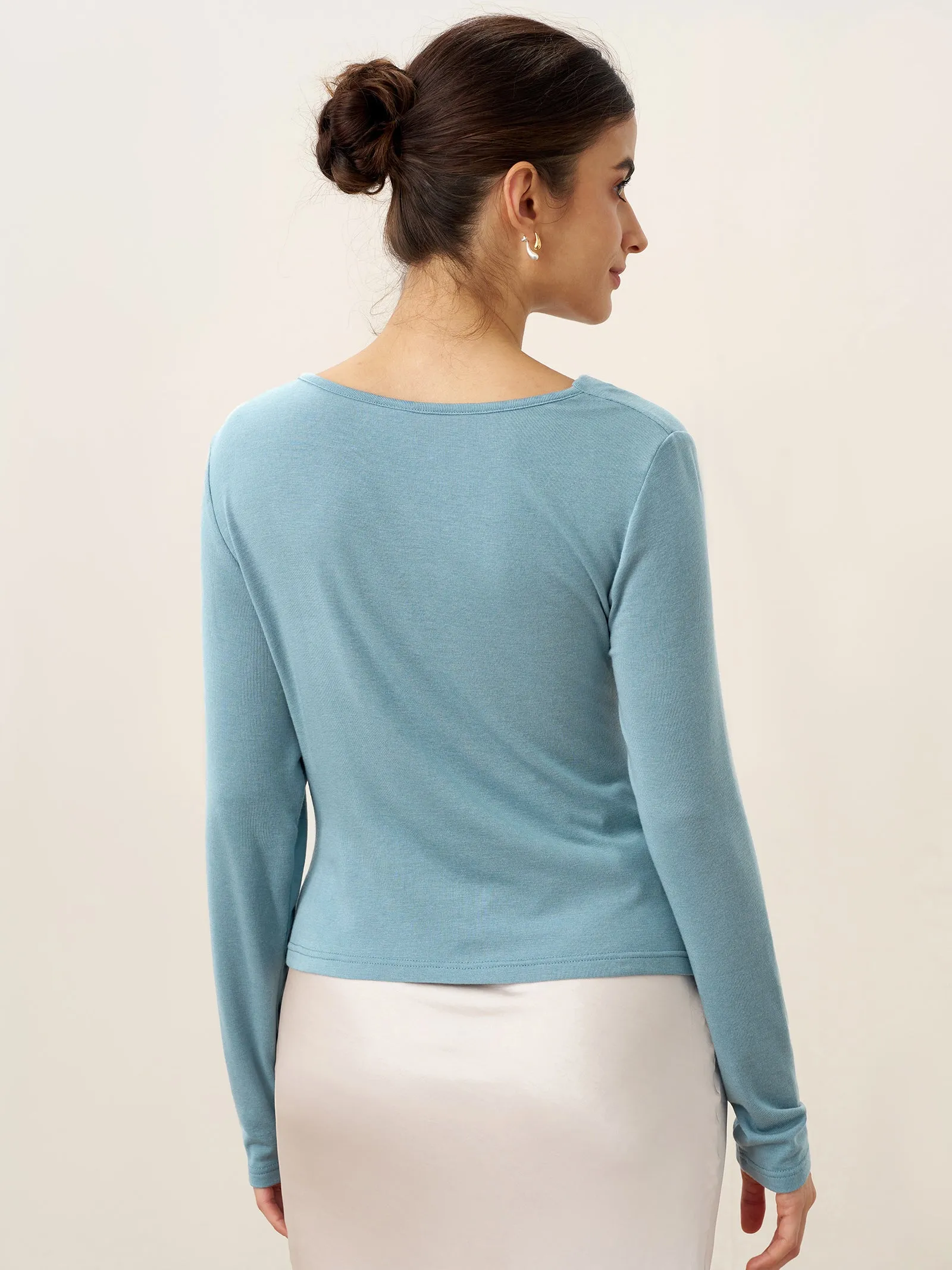 Wool Lyocell Twisted V-Neck Ruched Top NATALIE sold by Lintico product image thumbnail 3