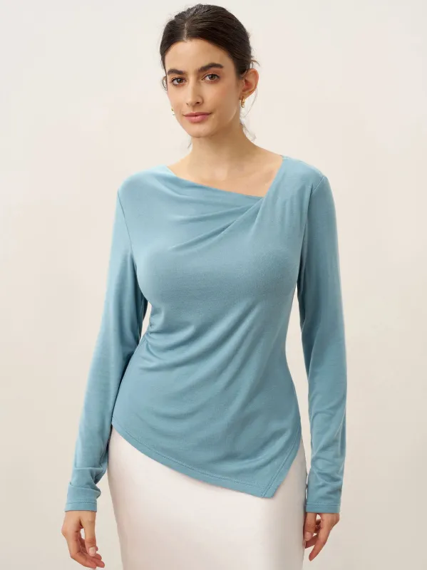 Wool Lyocell Twisted V-Neck Ruched Top NATALIE sold by Lintico