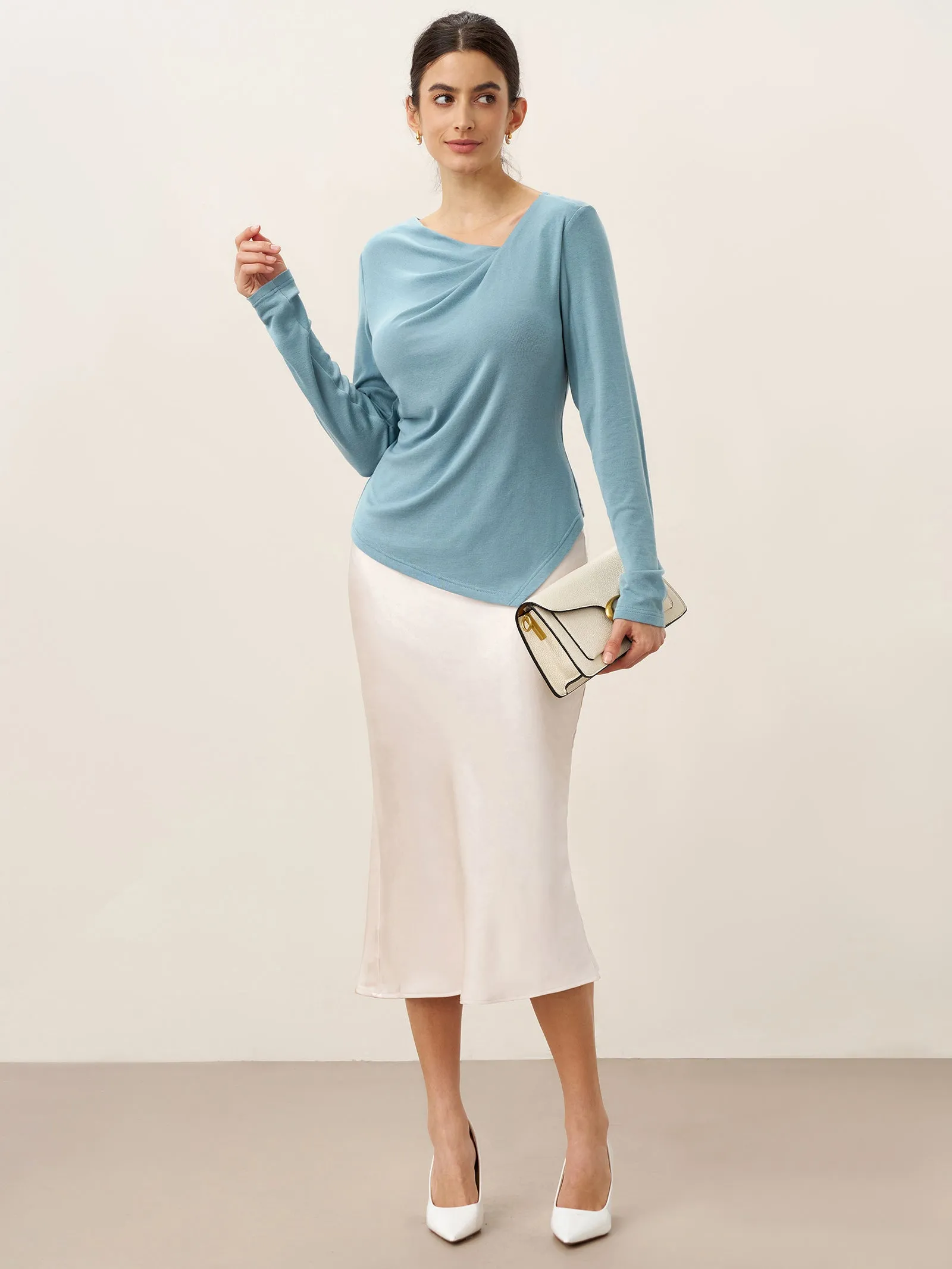 Wool Lyocell Twisted V-Neck Ruched Top NATALIE sold by Lintico product image thumbnail 5