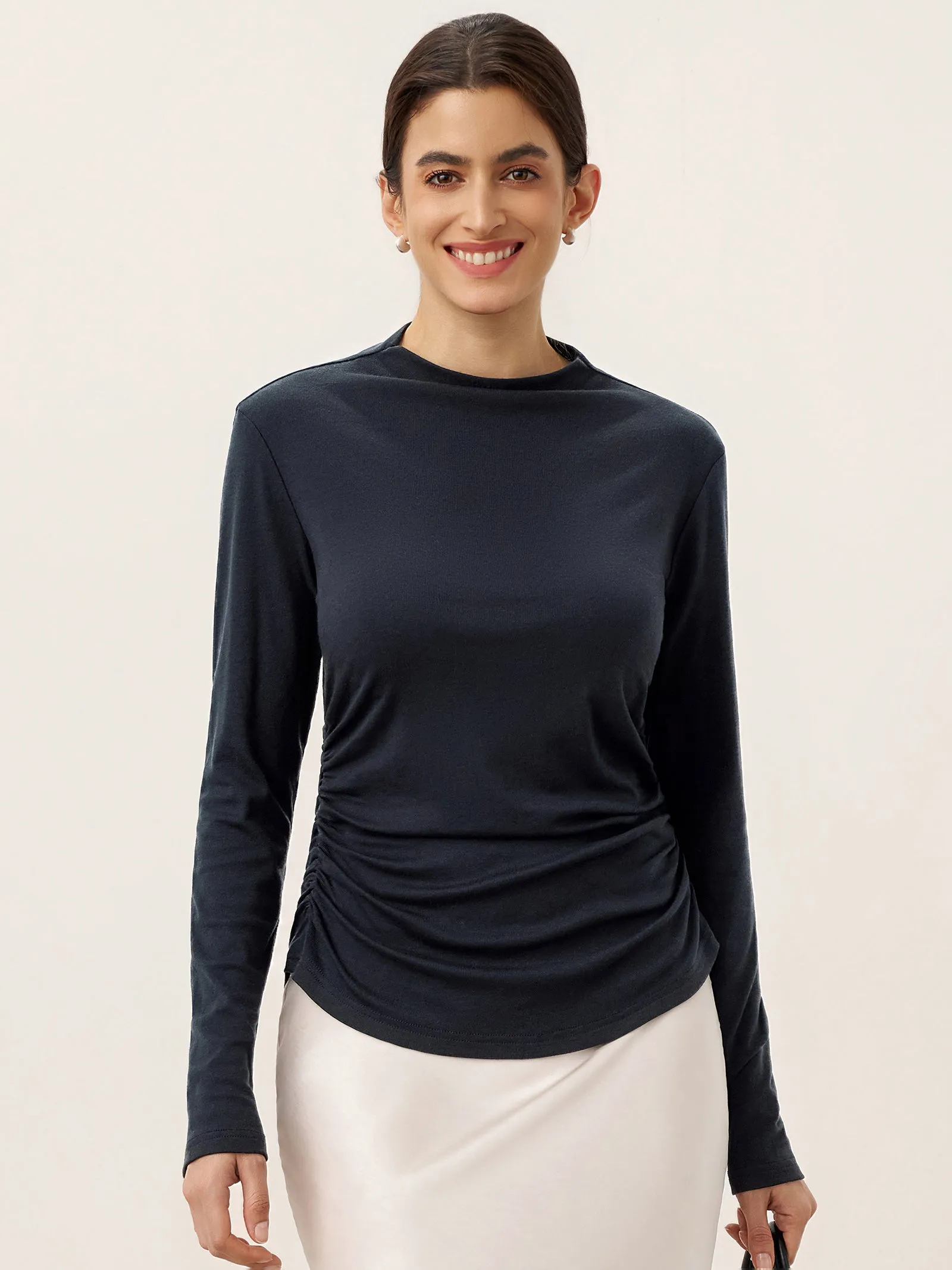 Wool Mock Neck Waist Pleat Top ISOLDE sold by Lintico