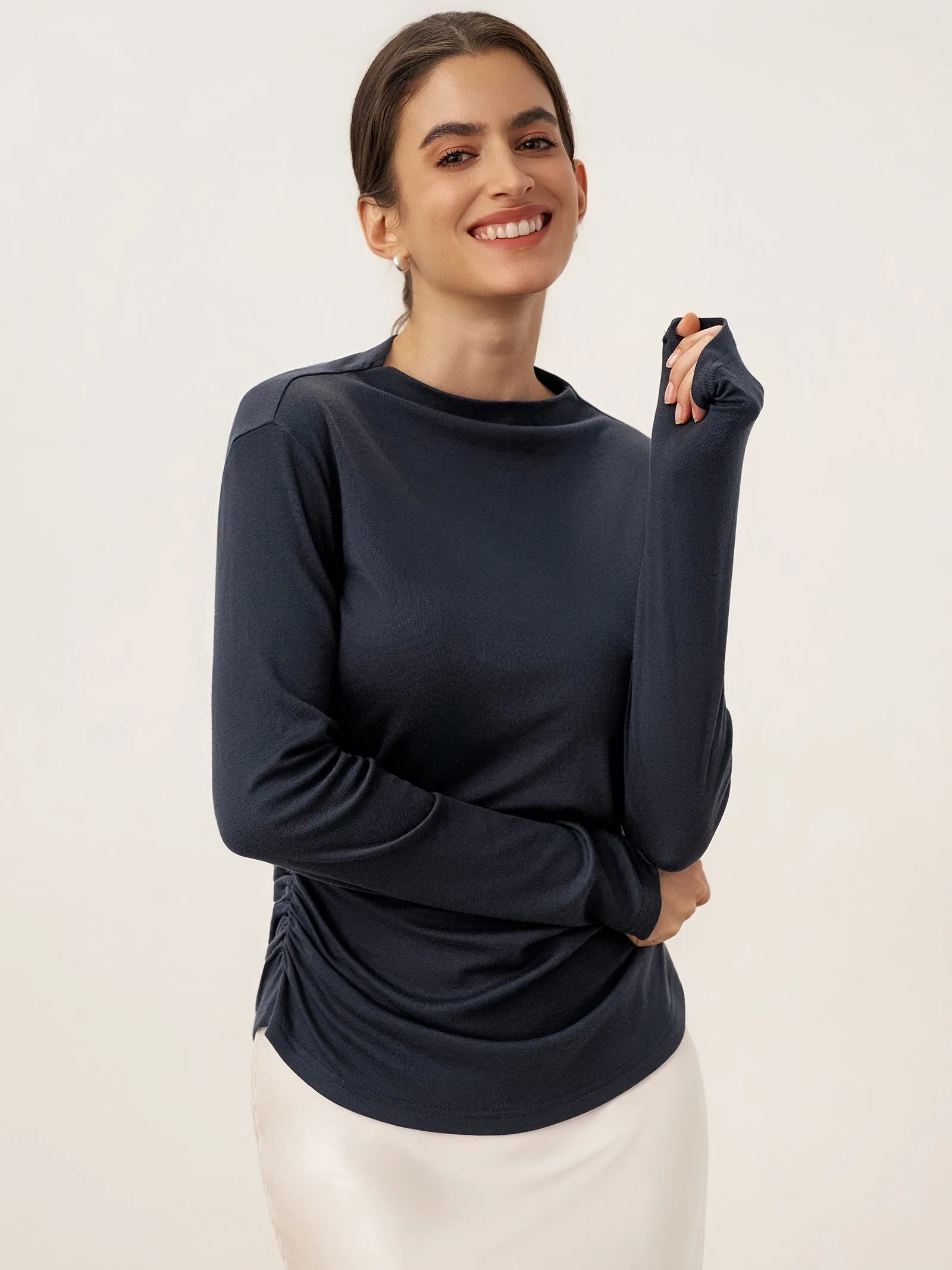 Wool Mock Neck Waist Pleat Top ISOLDE sold by Lintico product image thumbnail 5