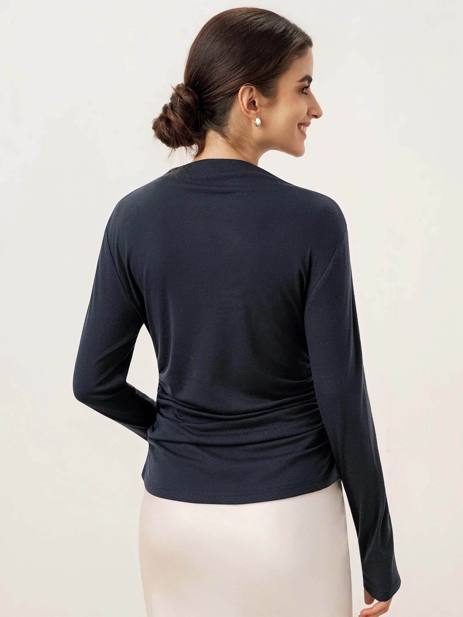 Wool Mock Neck Waist Pleat Top ISOLDE sold by Lintico product image thumbnail 2