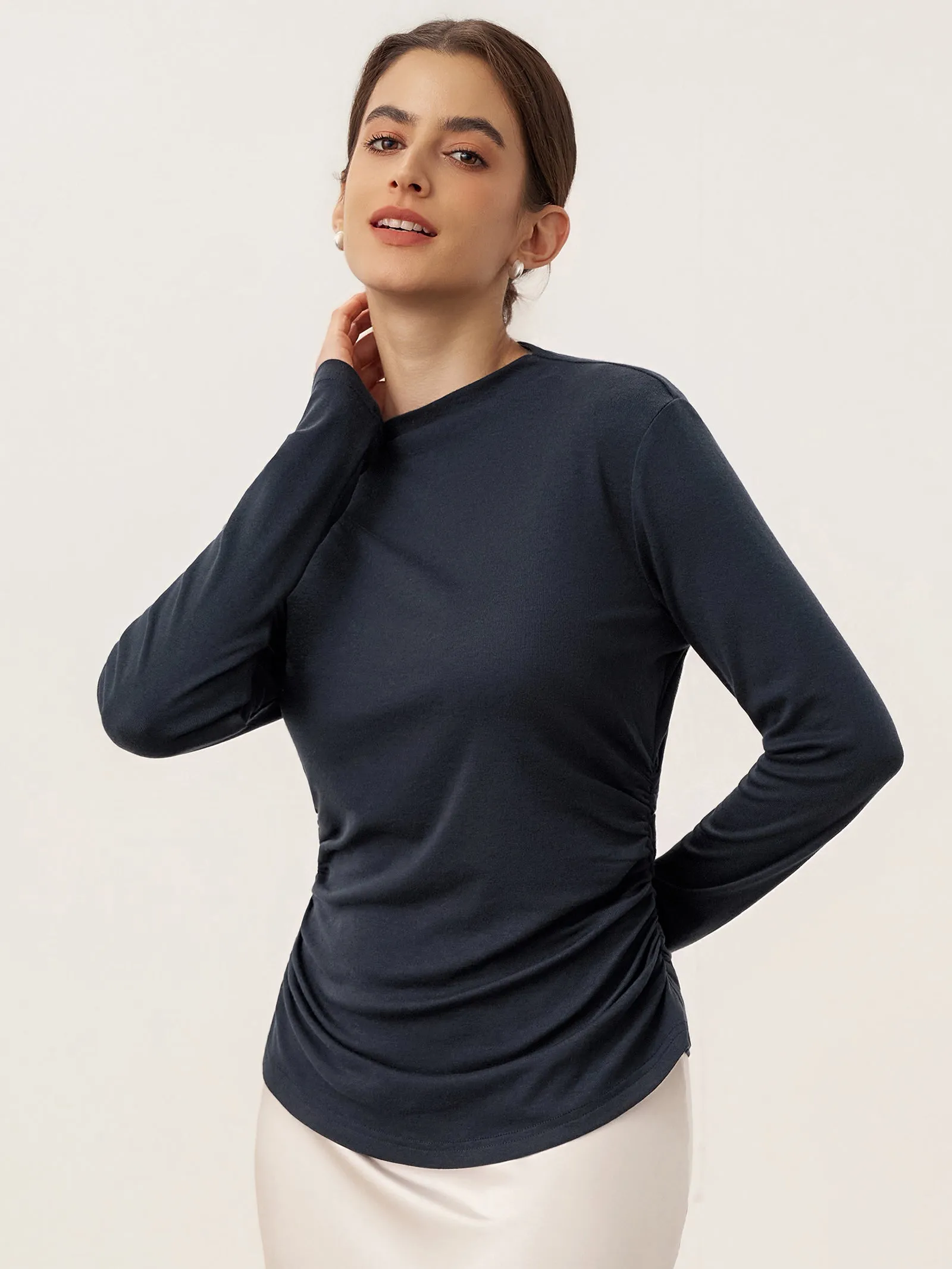 Wool Mock Neck Waist Pleat Top ISOLDE sold by Lintico product image thumbnail 3