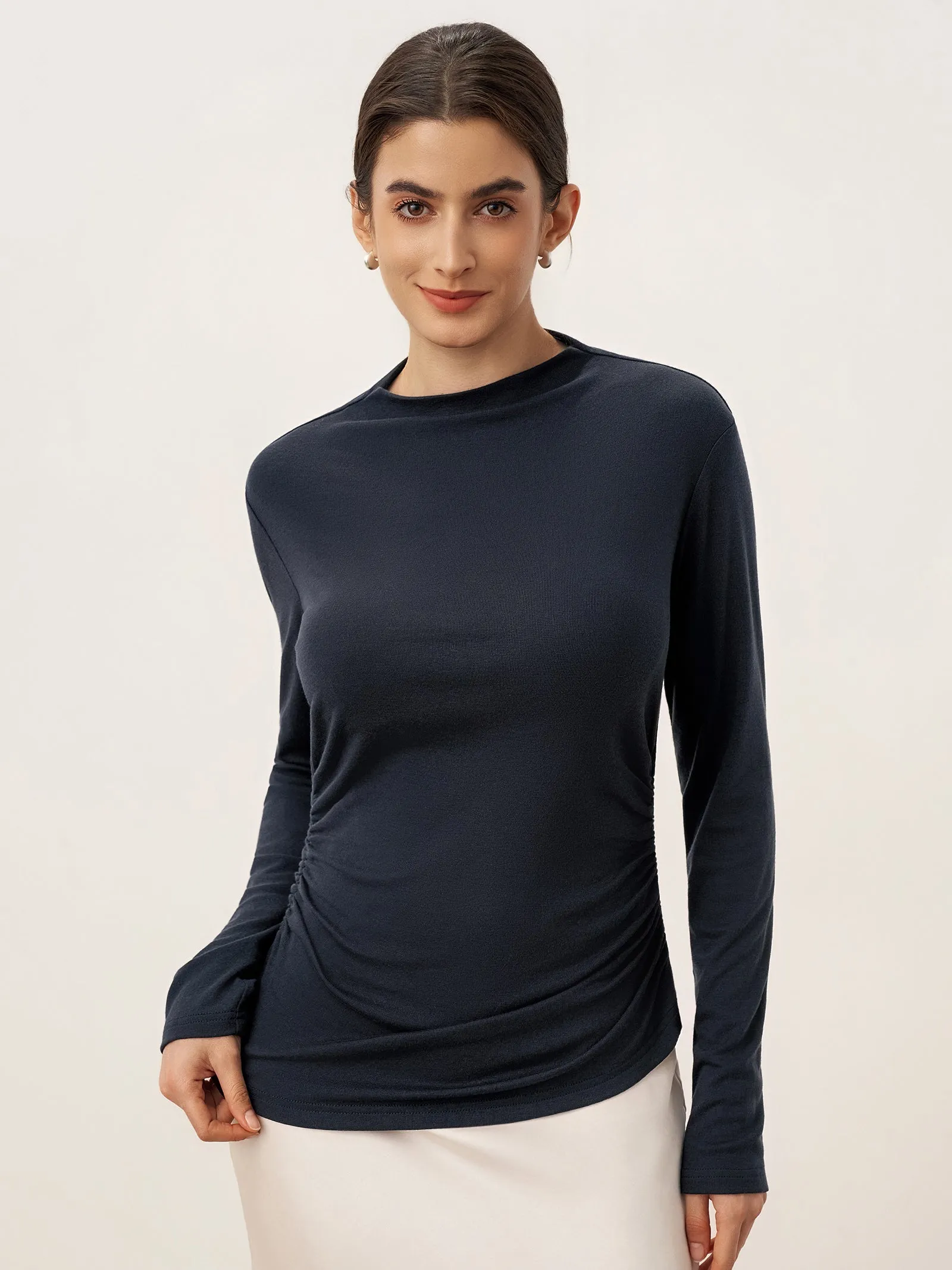Wool Mock Neck Waist Pleat Top ISOLDE sold by Lintico product image thumbnail 4