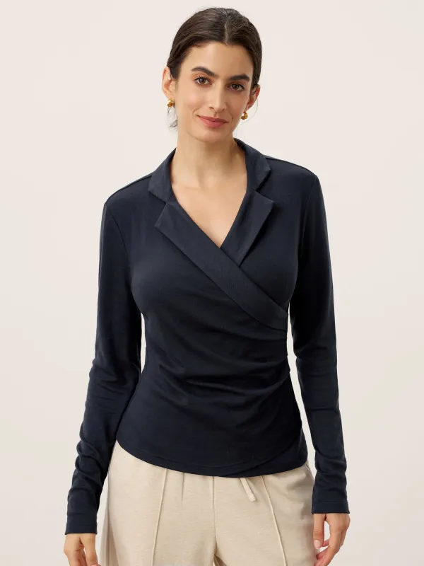 Wool Asymmetric Side Ruched Stretch Top BRIONY sold by Lintico