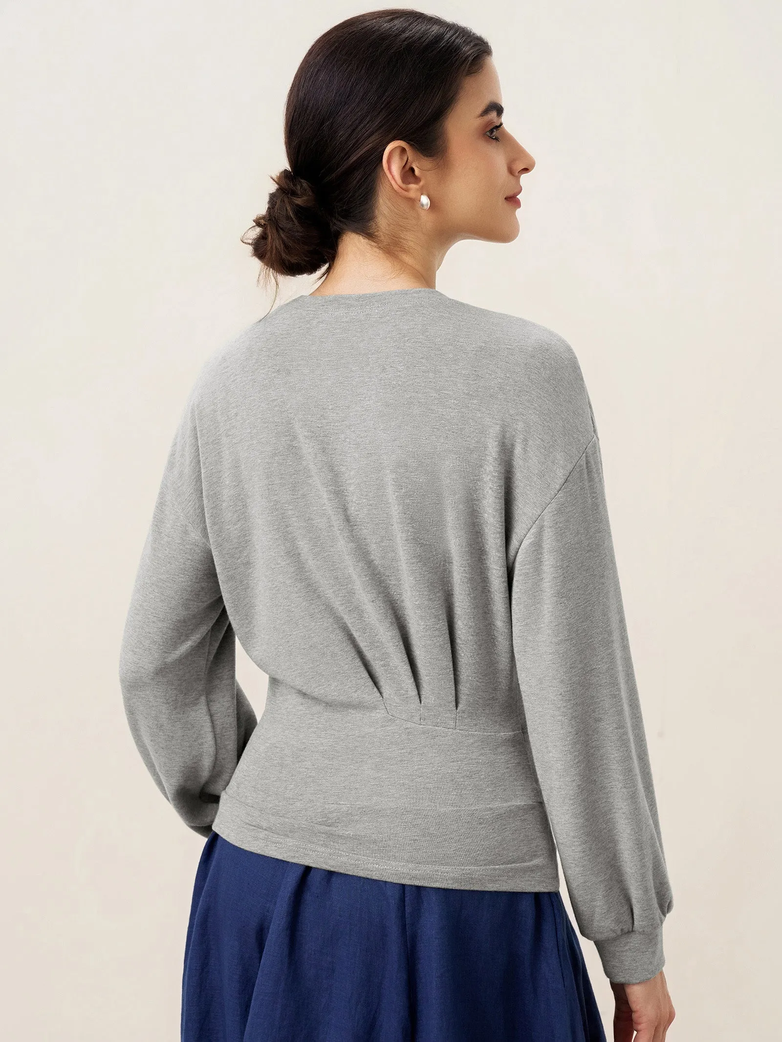 Asymmetric Ruched Stretch Knit Top CALLIOPE sold by Lintico product image thumbnail 3