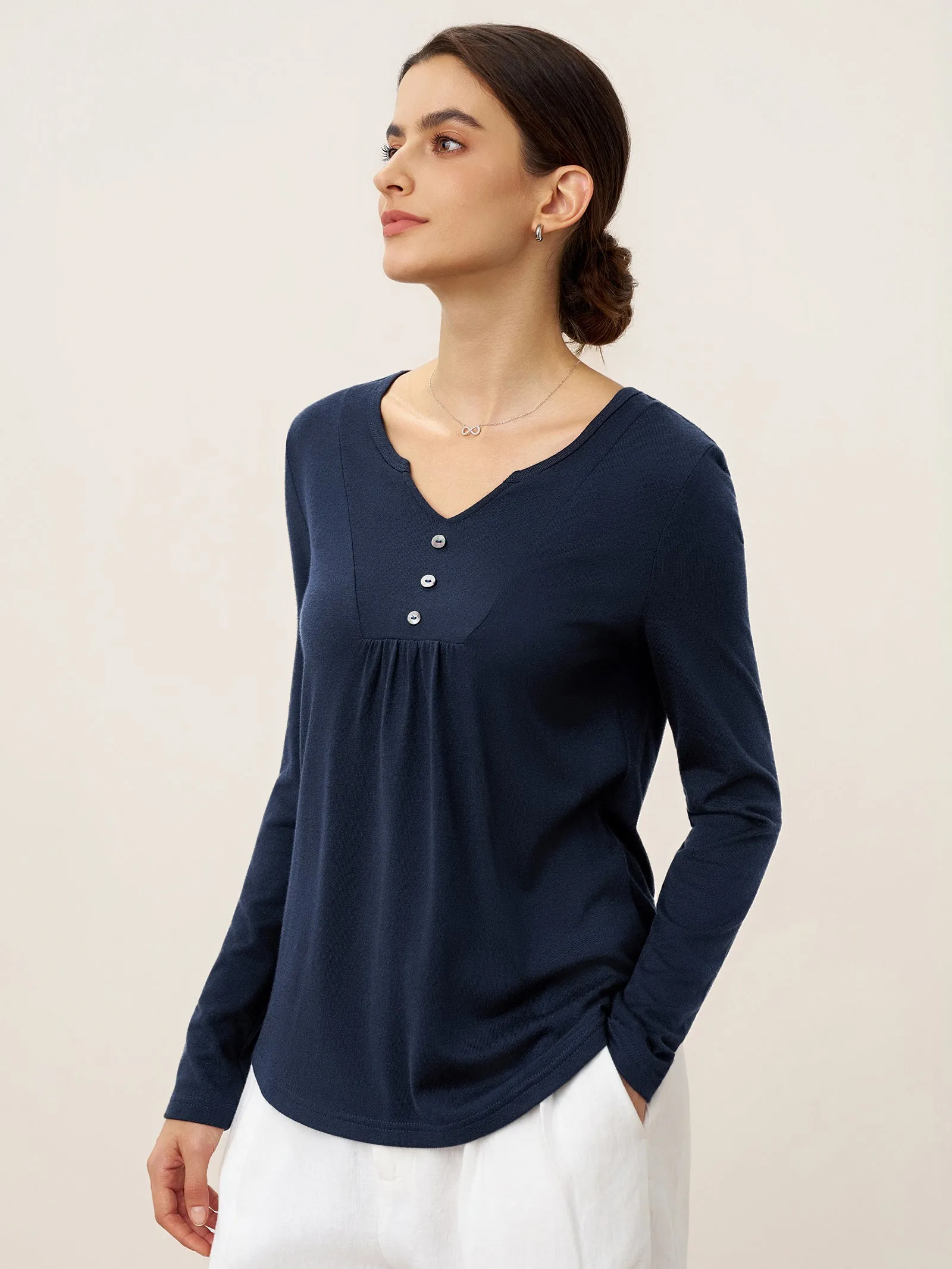 Cashmere-Blend Textured Pleated Shell Accent Stretch Top ZINNIA sold by Lintico product image thumbnail 2