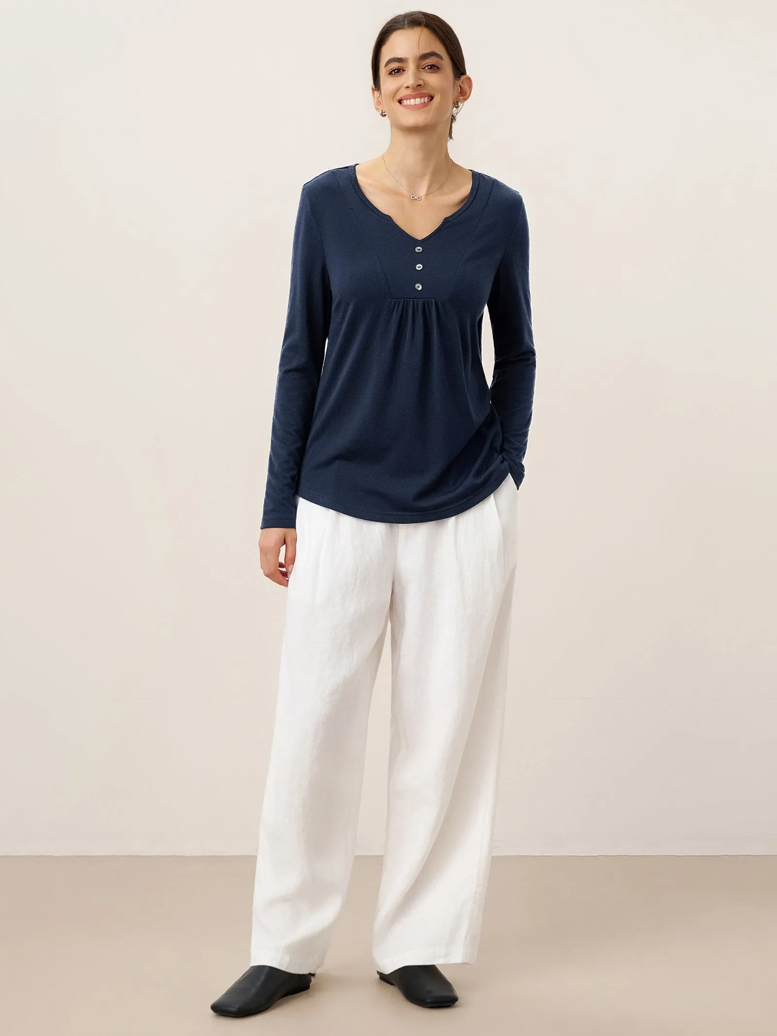 Cashmere-Blend Textured Pleated Shell Accent Stretch Top ZINNIA sold by Lintico product image thumbnail 5