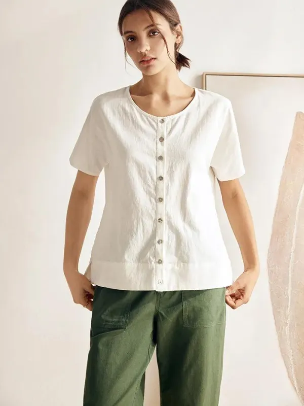 Linen Wide Short-Sleeved Top SERAPHINA sold by Lintico