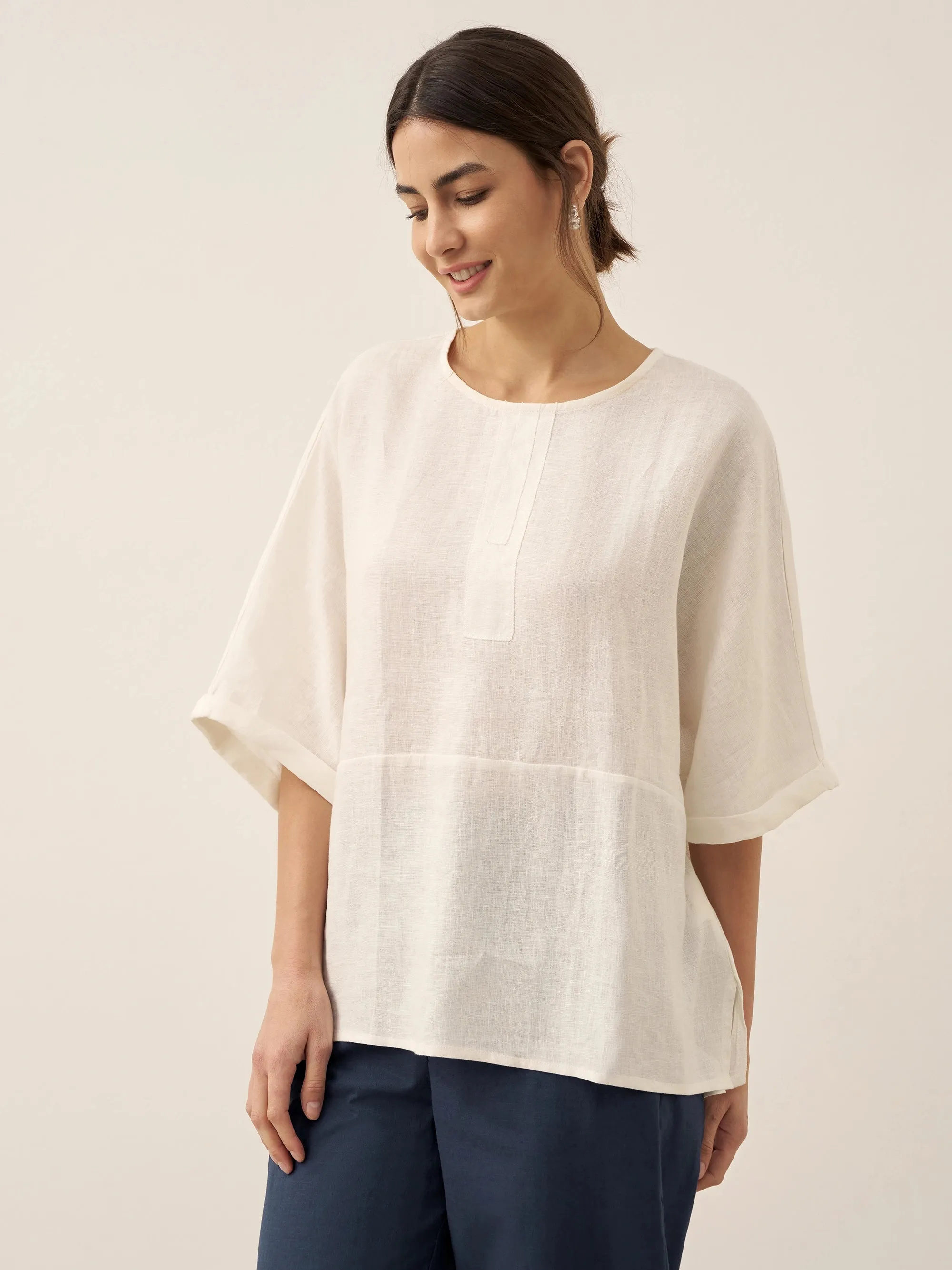 100% Linen Round Neck Mid-Sleeve Top ROBYN sold by Lintico product image thumbnail 4