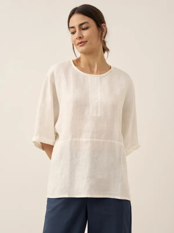 100% Linen Round Neck Mid-Sleeve Top ROBYN sold by Lintico