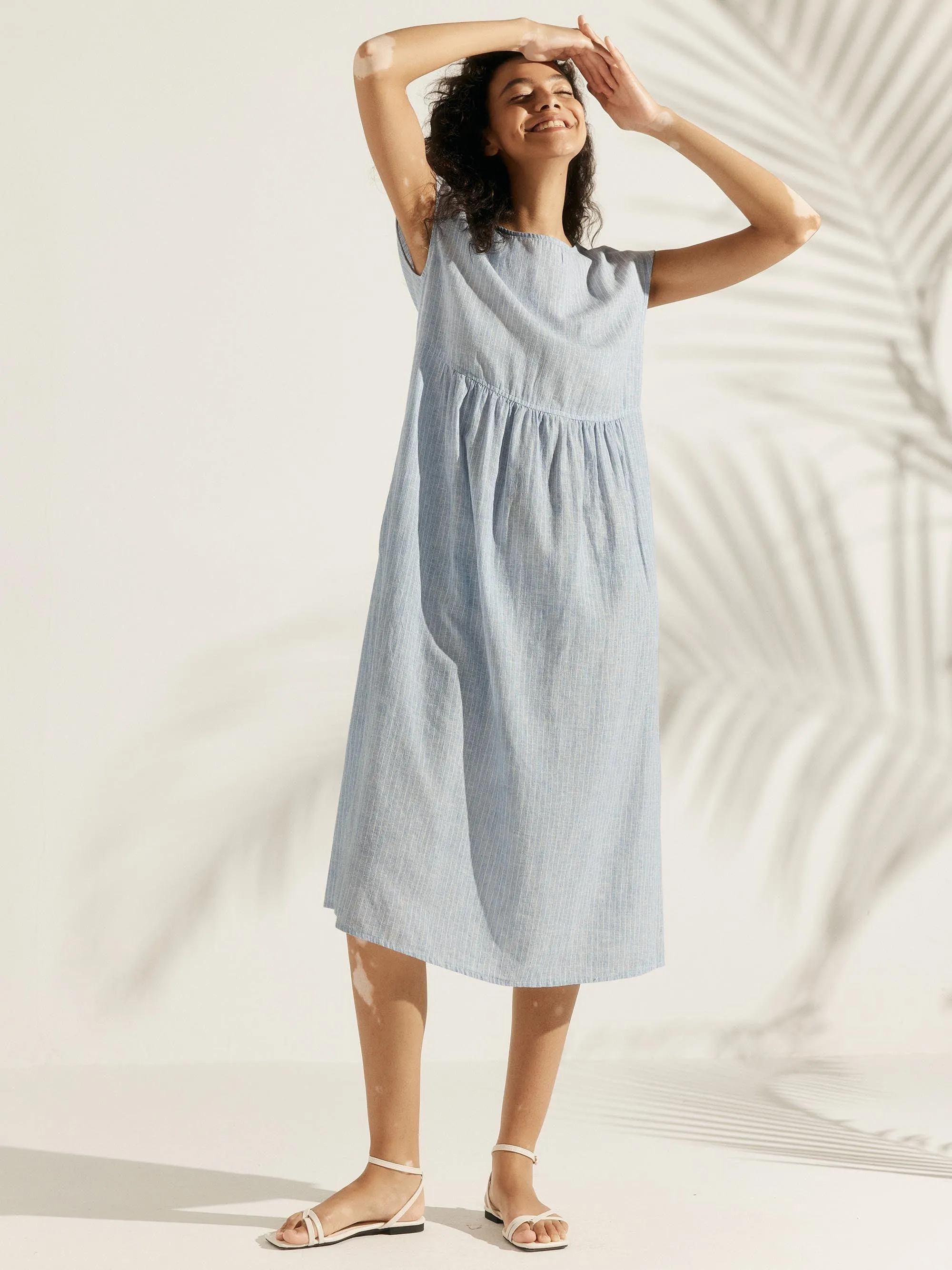 Linen Striped Cap Sleeve Washed Maxi Dress JOAN sold by Lintico product image thumbnail 4