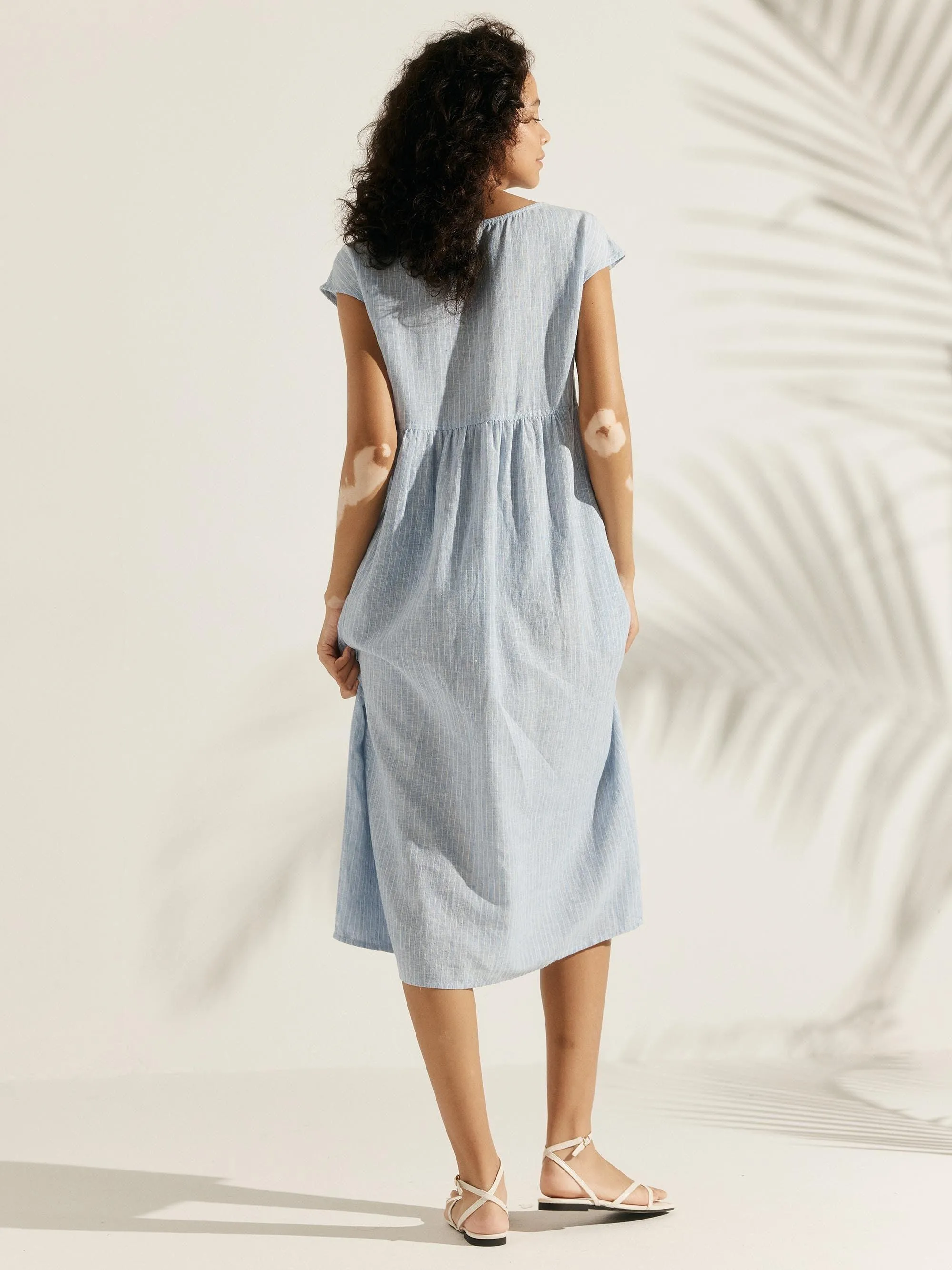 Linen Striped Cap Sleeve Washed Maxi Dress JOAN sold by Lintico product image thumbnail 3