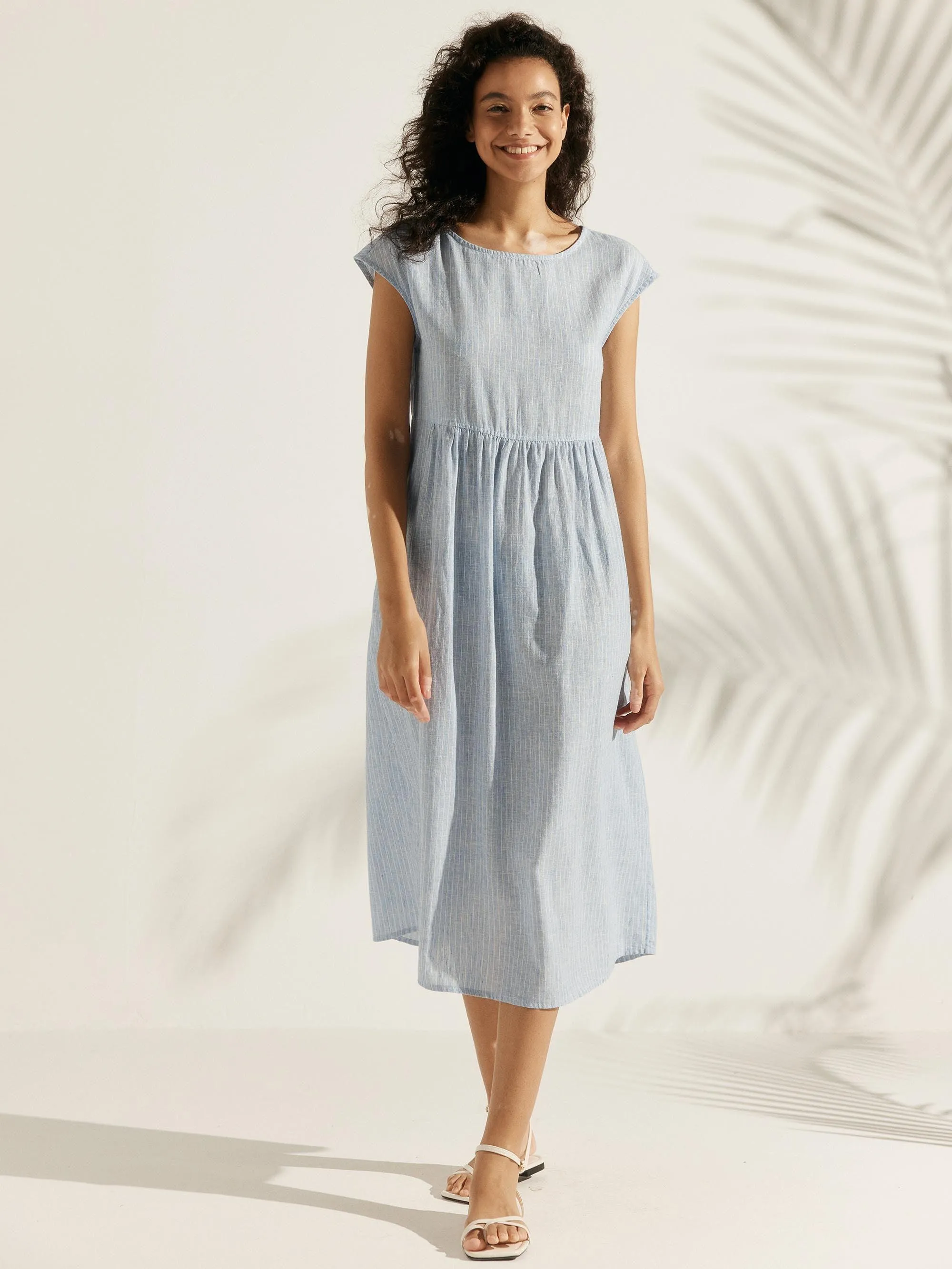 Linen Striped Cap Sleeve Washed Maxi Dress JOAN sold by Lintico product image thumbnail 2
