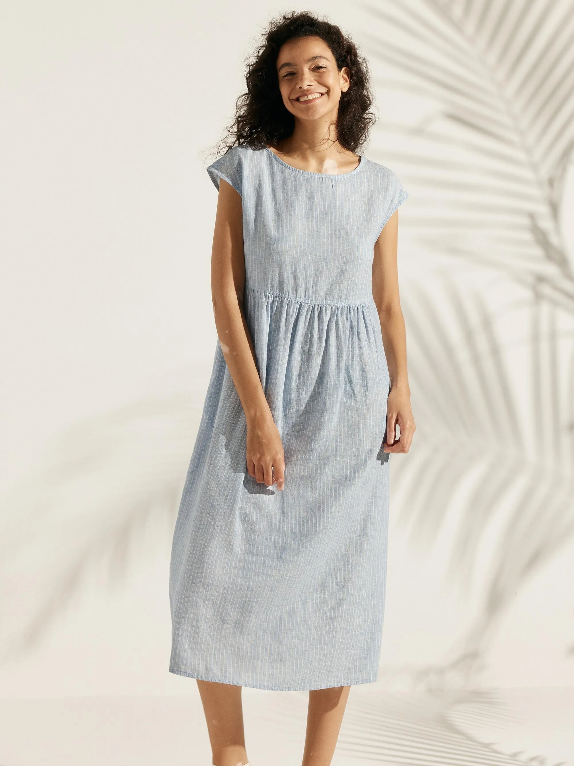 Linen Striped Cap Sleeve Washed Maxi Dress JOAN sold by Lintico product image thumbnail 5