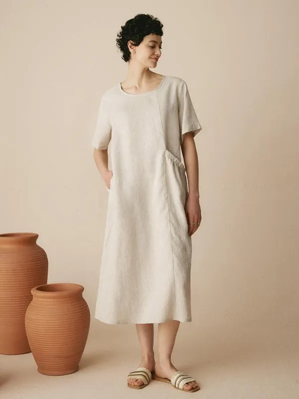 100% Linen Pocket Caftan Midi-Dress ESME sold by Lintico