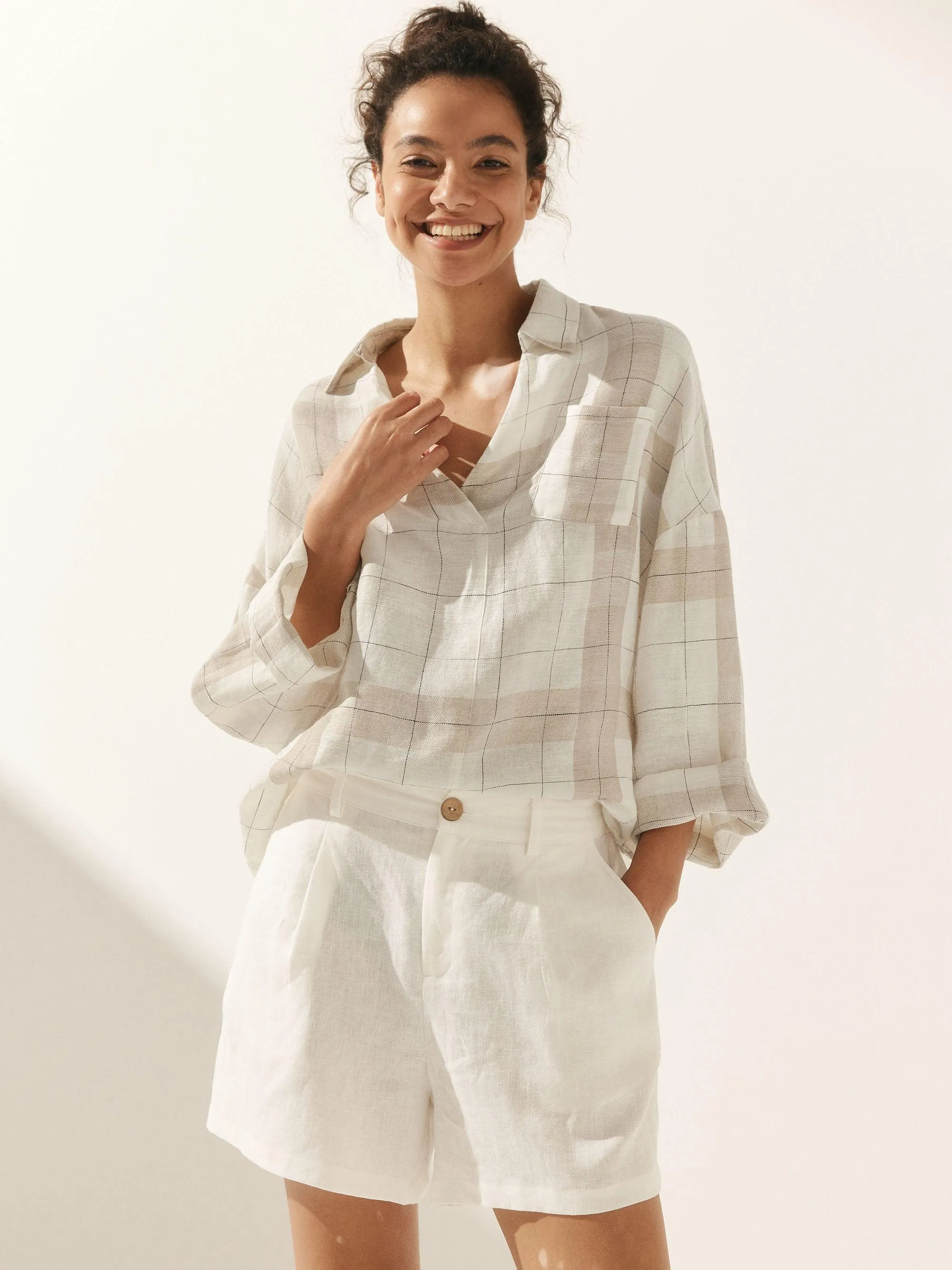 Linen Plaid Oversized Fit Pocket Shirt sold by Lintico product image thumbnail 5