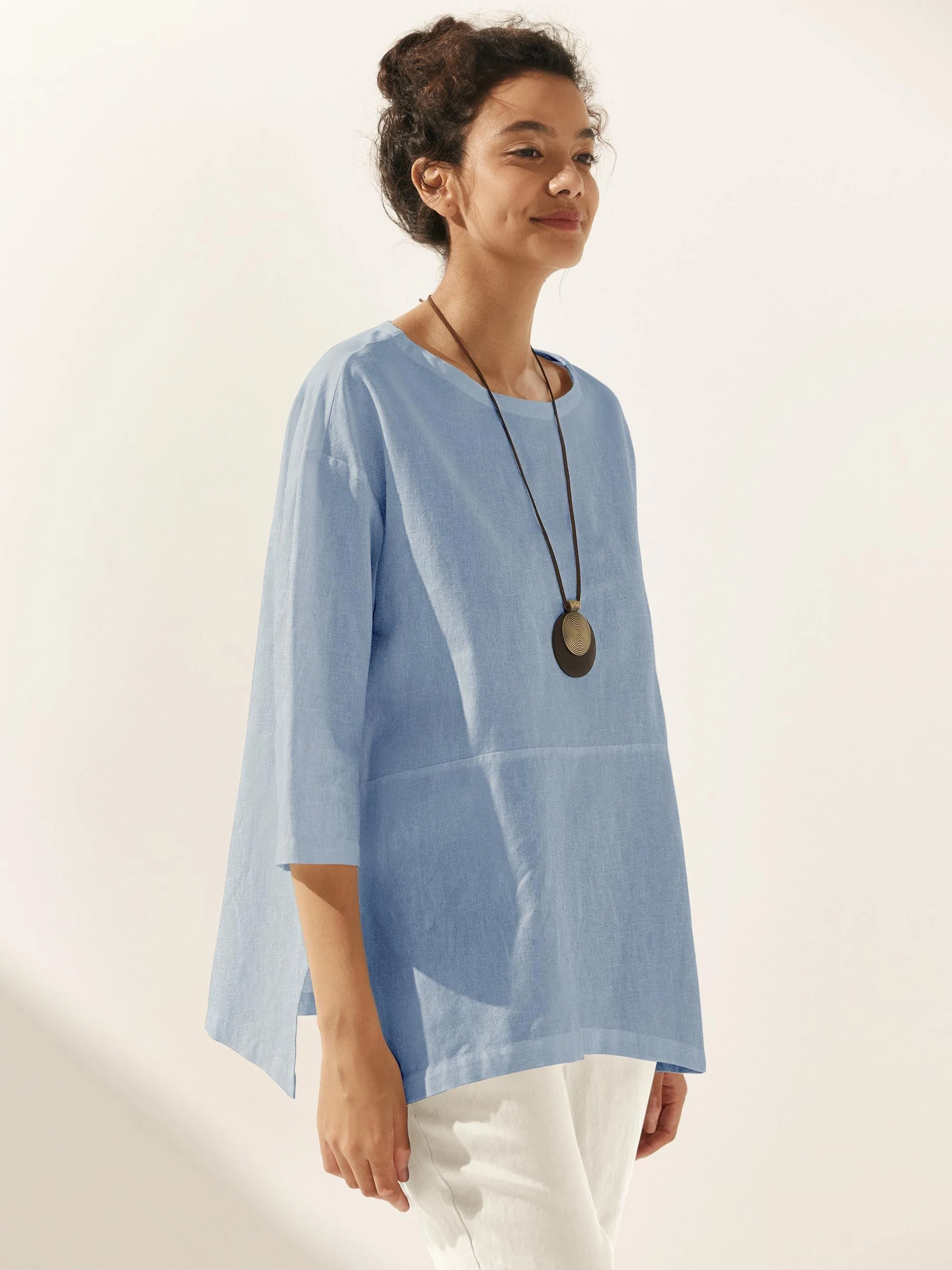 Linen White Boat Neck Oversized Top AVA sold by Lintico product image thumbnail 3