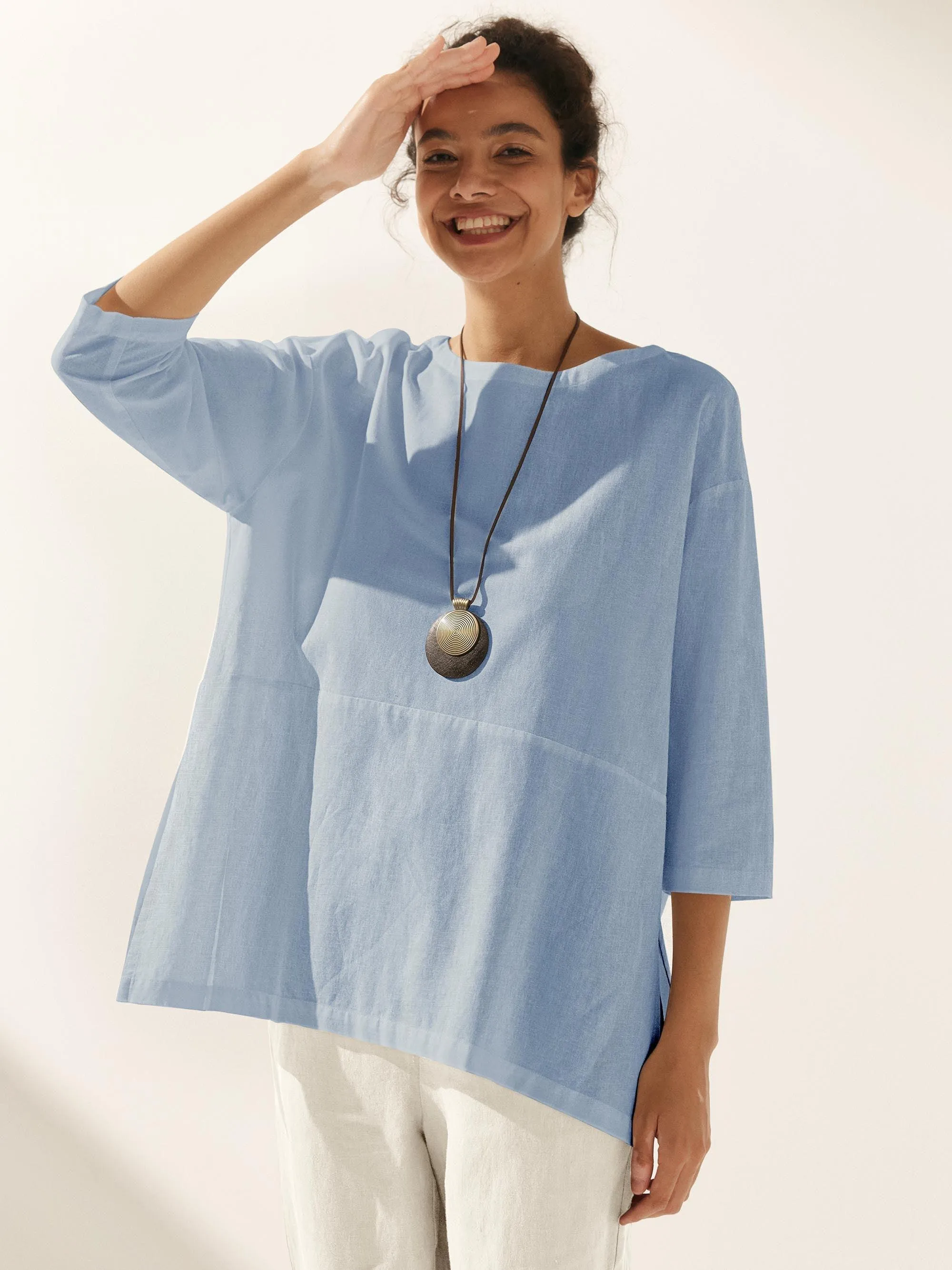 Linen White Boat Neck Oversized Top AVA sold by Lintico