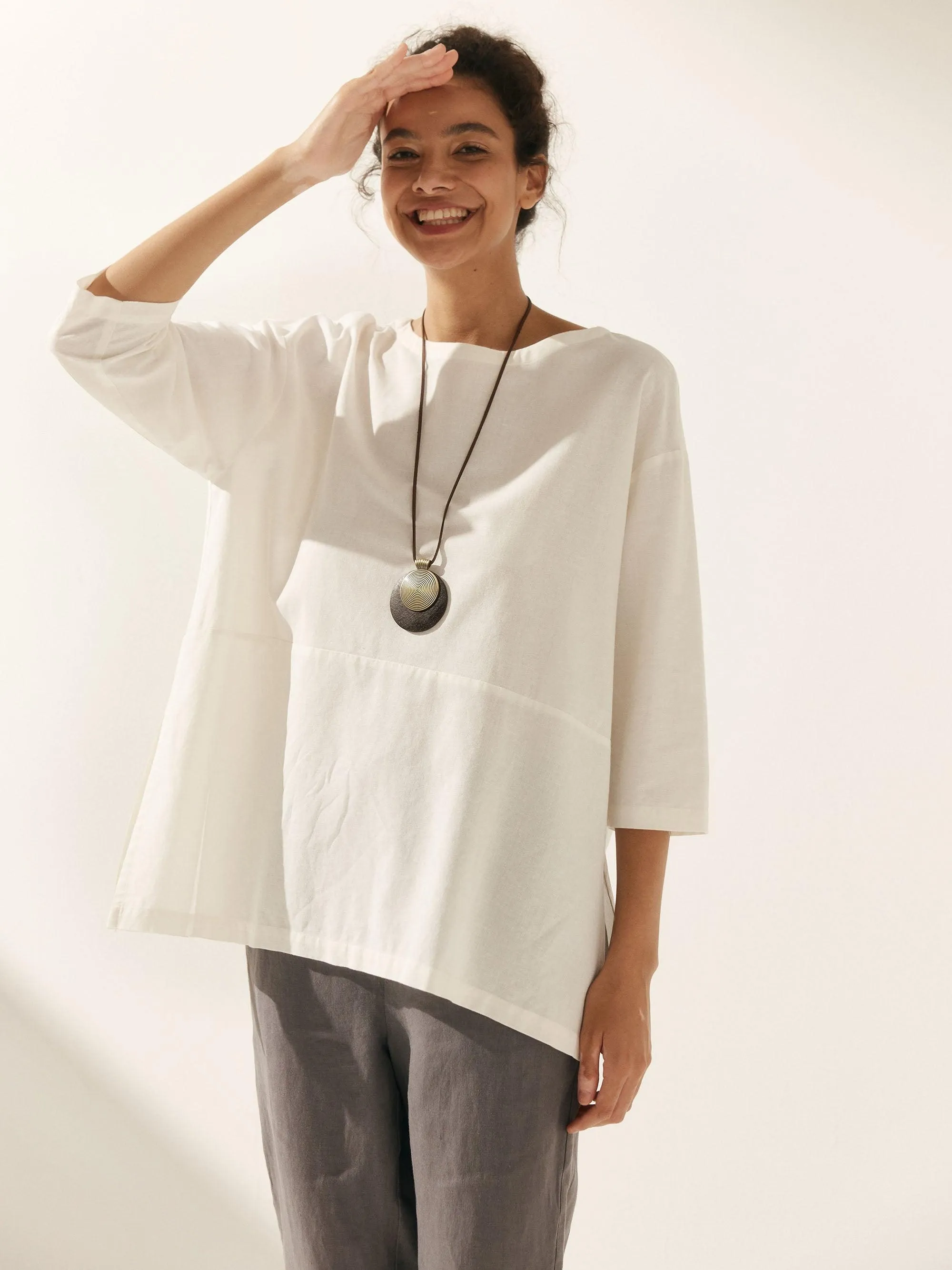 Linen White Boat Neck Oversized Top AVA sold by Lintico product image thumbnail 4