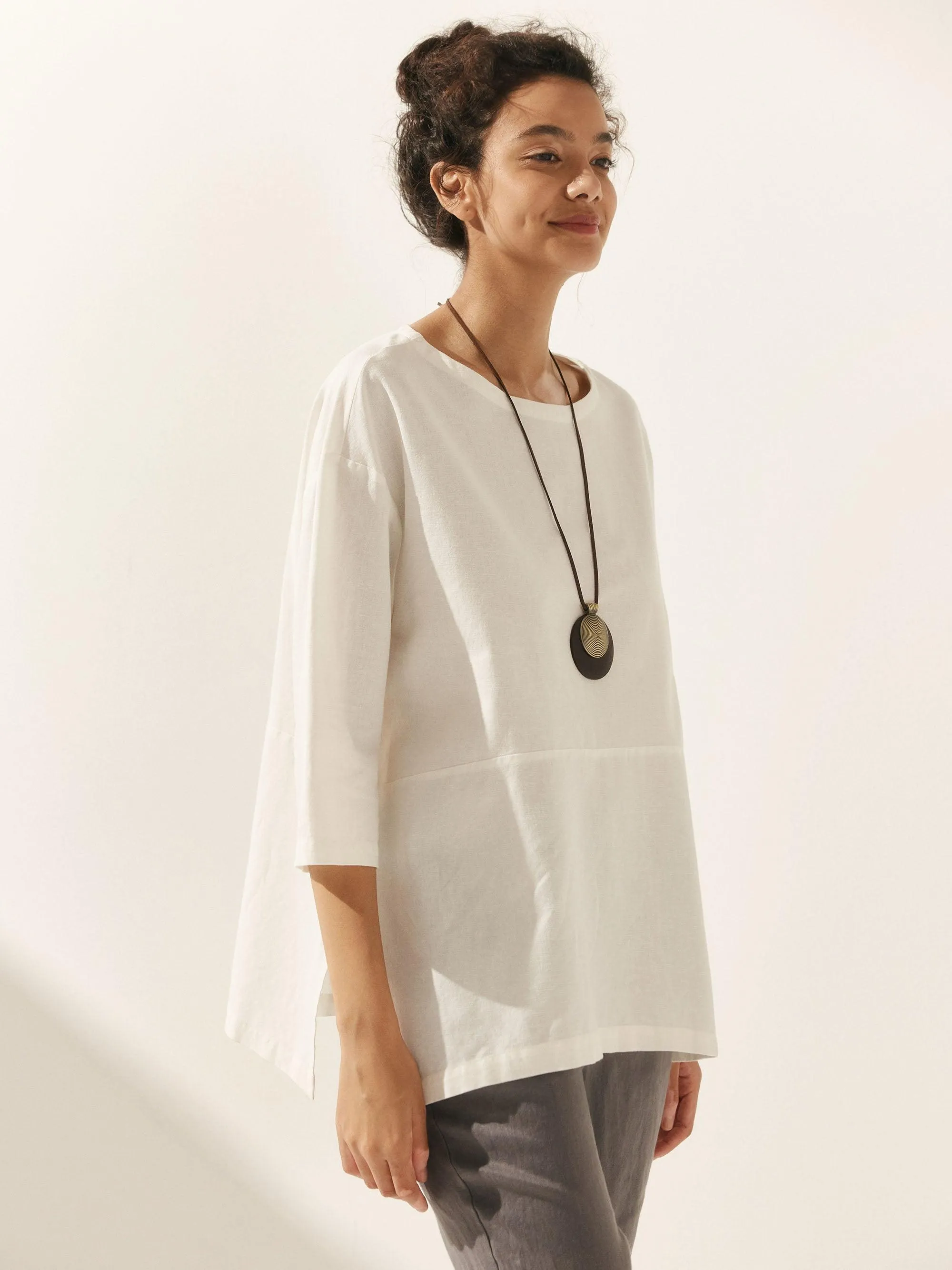 Linen White Boat Neck Oversized Top AVA sold by Lintico product image thumbnail 5