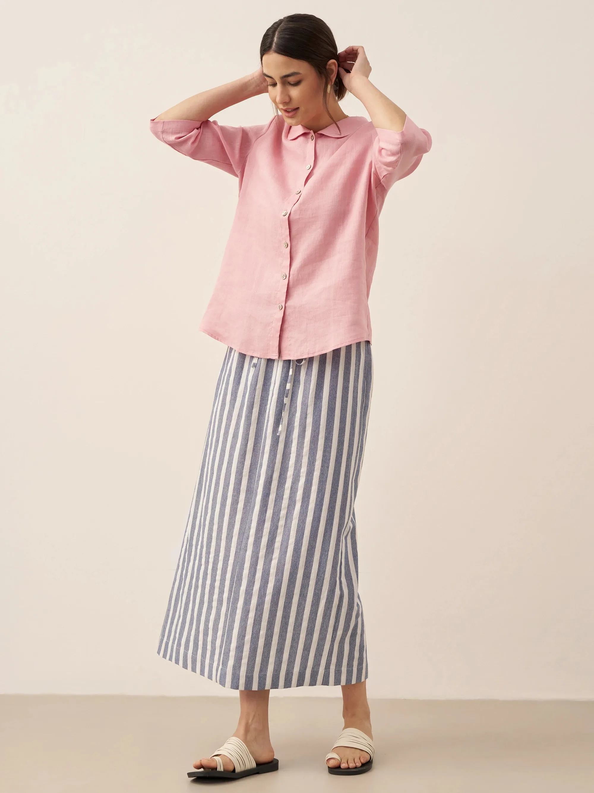 100% Linen Peter Pan Collar 3/4 Sleeve Shirt ASTRID sold by Lintico product image thumbnail 5