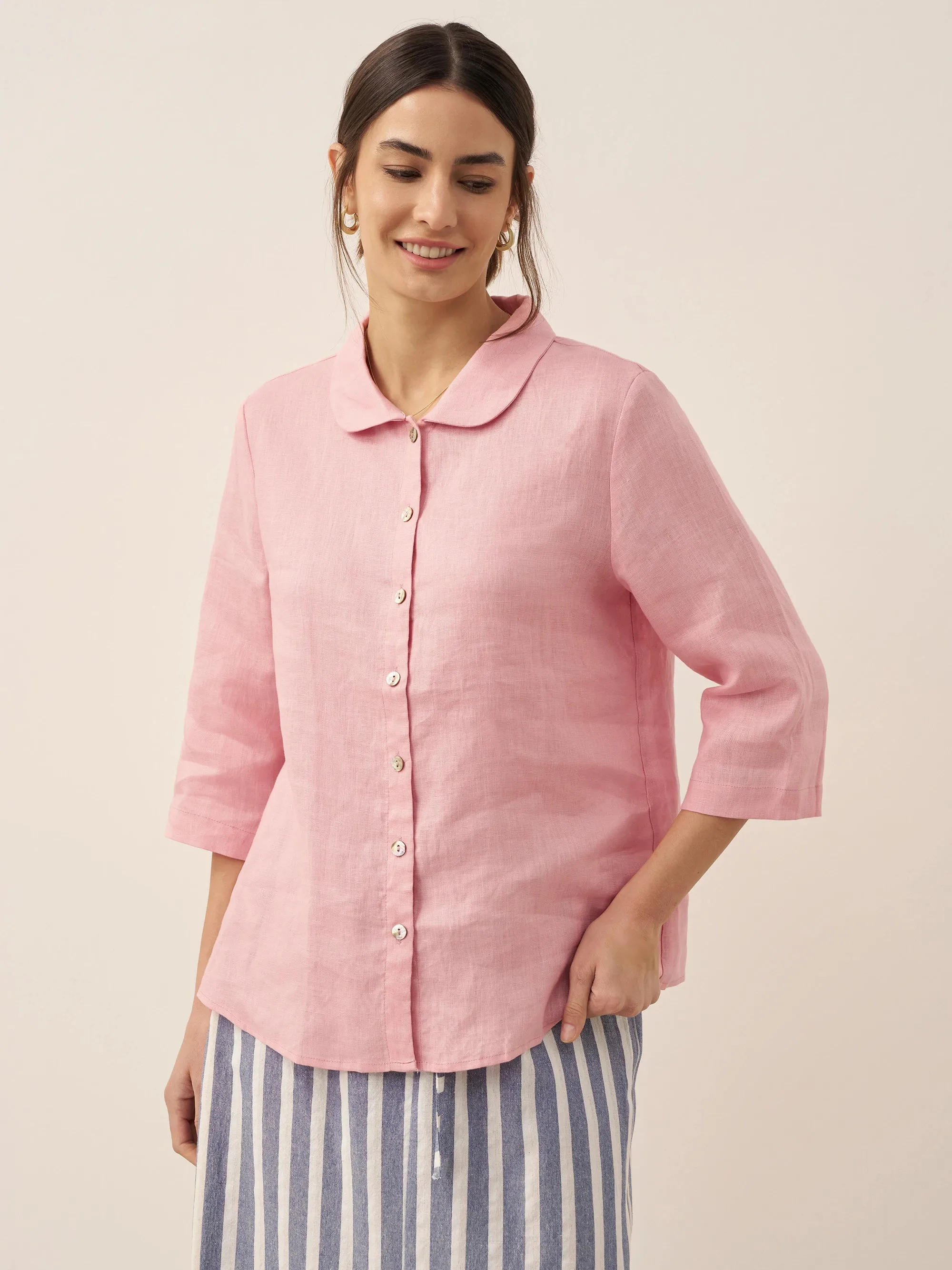 100% Linen Peter Pan Collar 3/4 Sleeve Shirt ASTRID sold by Lintico product image thumbnail 4