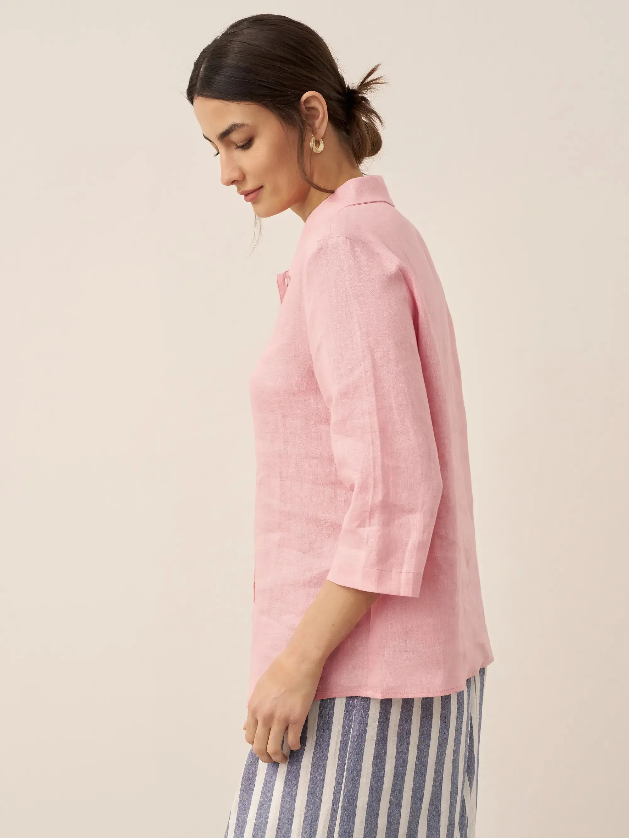 100% Linen Peter Pan Collar 3/4 Sleeve Shirt ASTRID sold by Lintico product image thumbnail 3