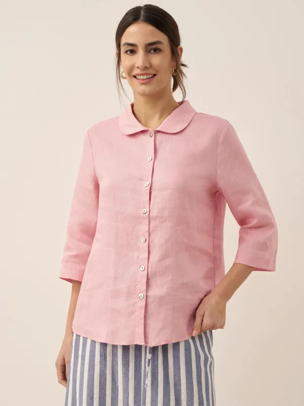 100% Linen Peter Pan Collar 3/4 Sleeve Shirt ASTRID sold by Lintico