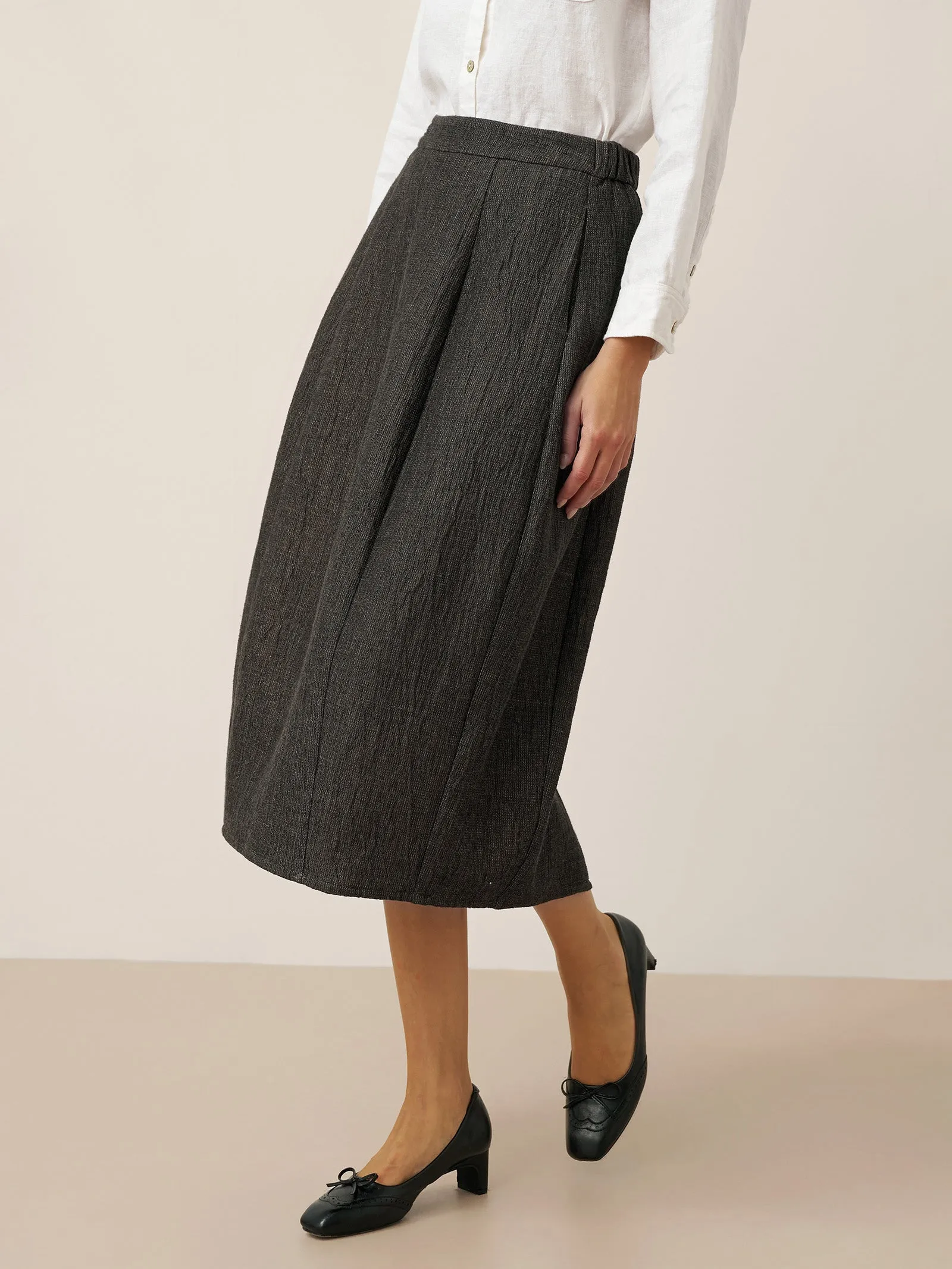 Linen Cocoon-Shaped Elastic Waist Skirt RHIANNON sold by Lintico product image thumbnail 3