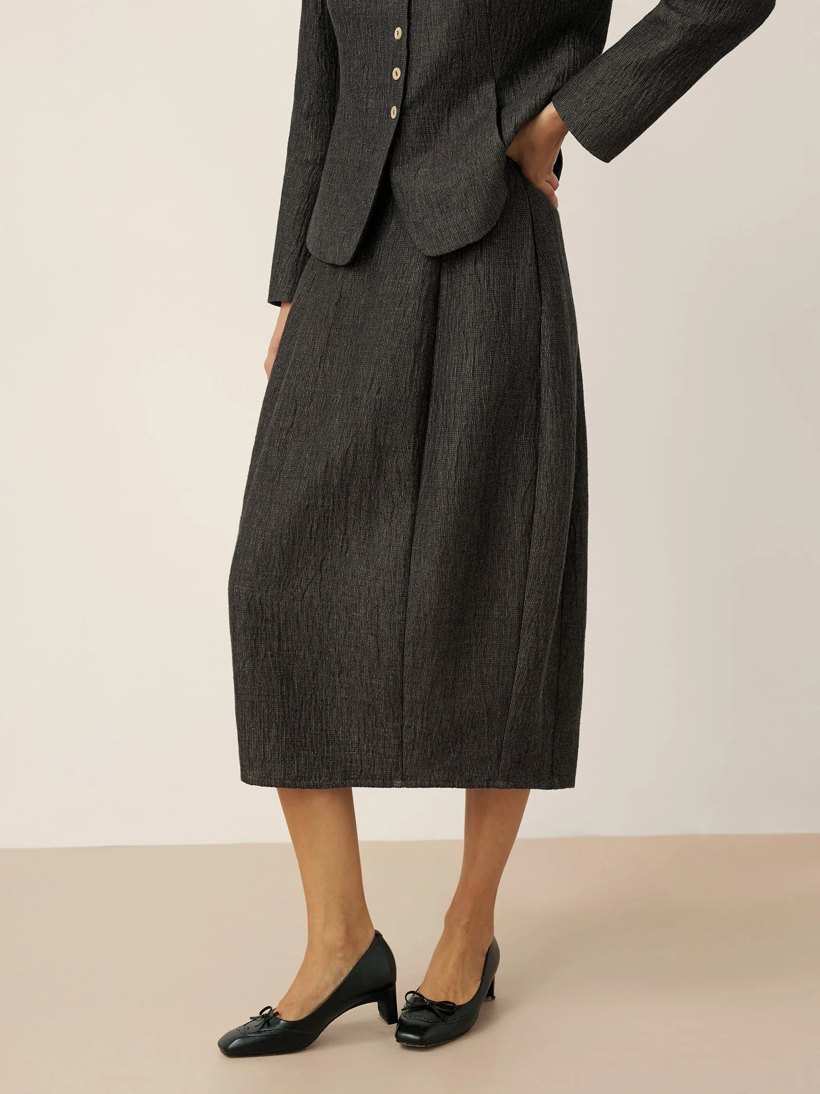 Linen Cocoon-Shaped Elastic Waist Skirt RHIANNON sold by Lintico product image thumbnail 5