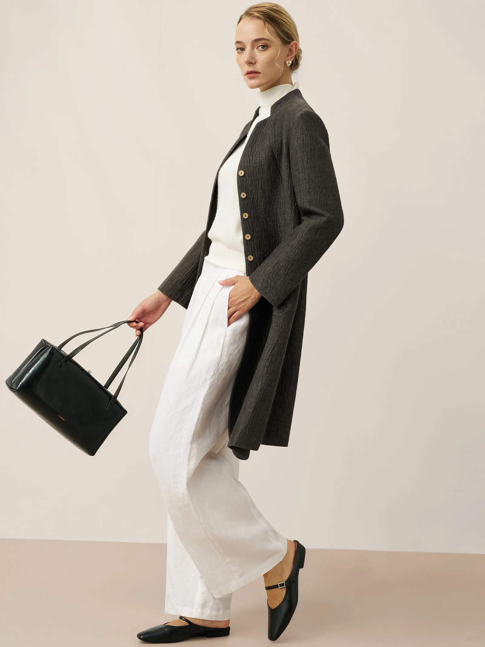 Linen Mandarin Collar Button-Up Long Shirt Jacket JORDAN sold by Lintico product image thumbnail 5