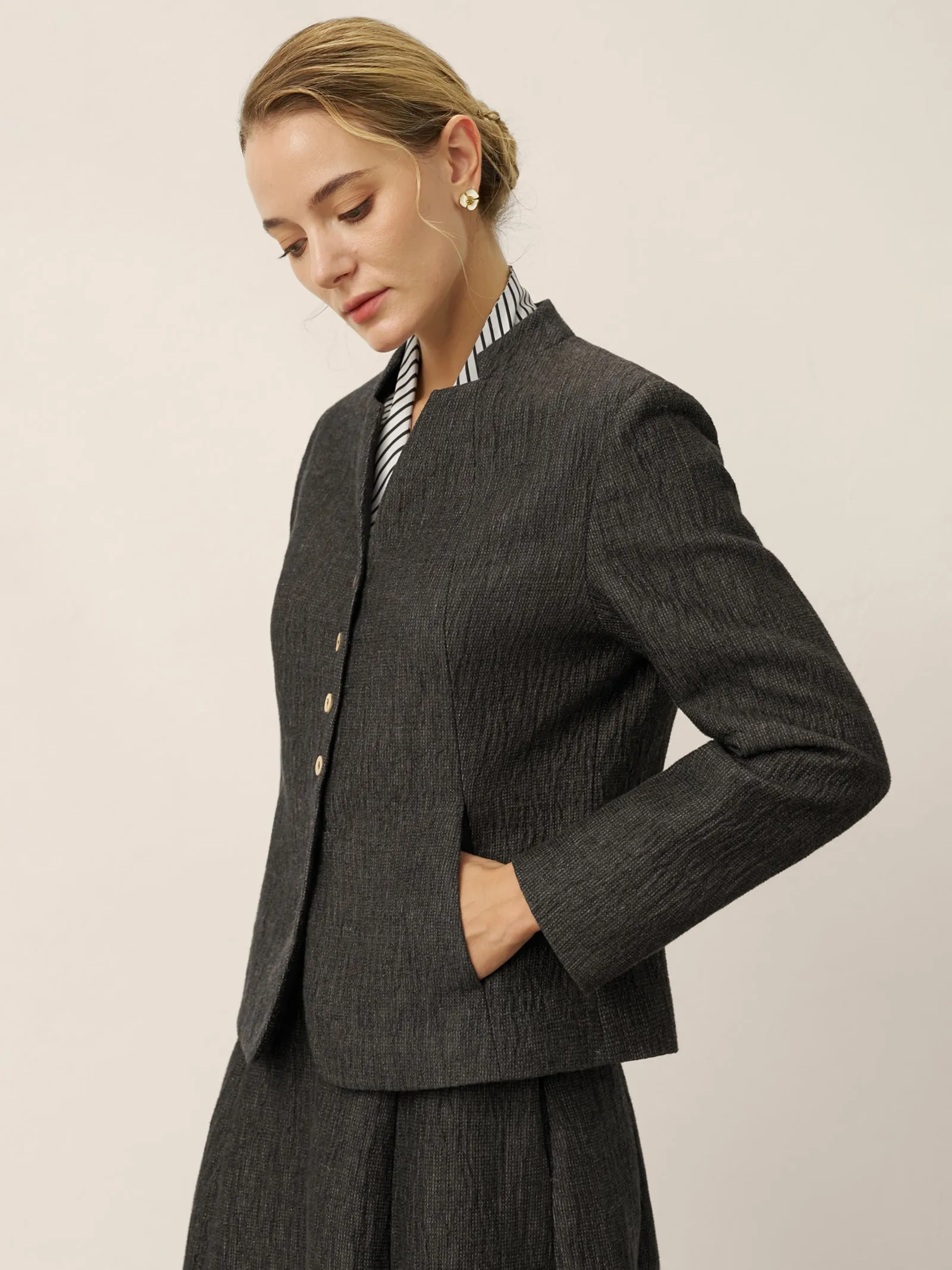 Linen Mandarin Collar Button-Up Shirt Jacket KIMBERLY sold by Lintico product image thumbnail 2