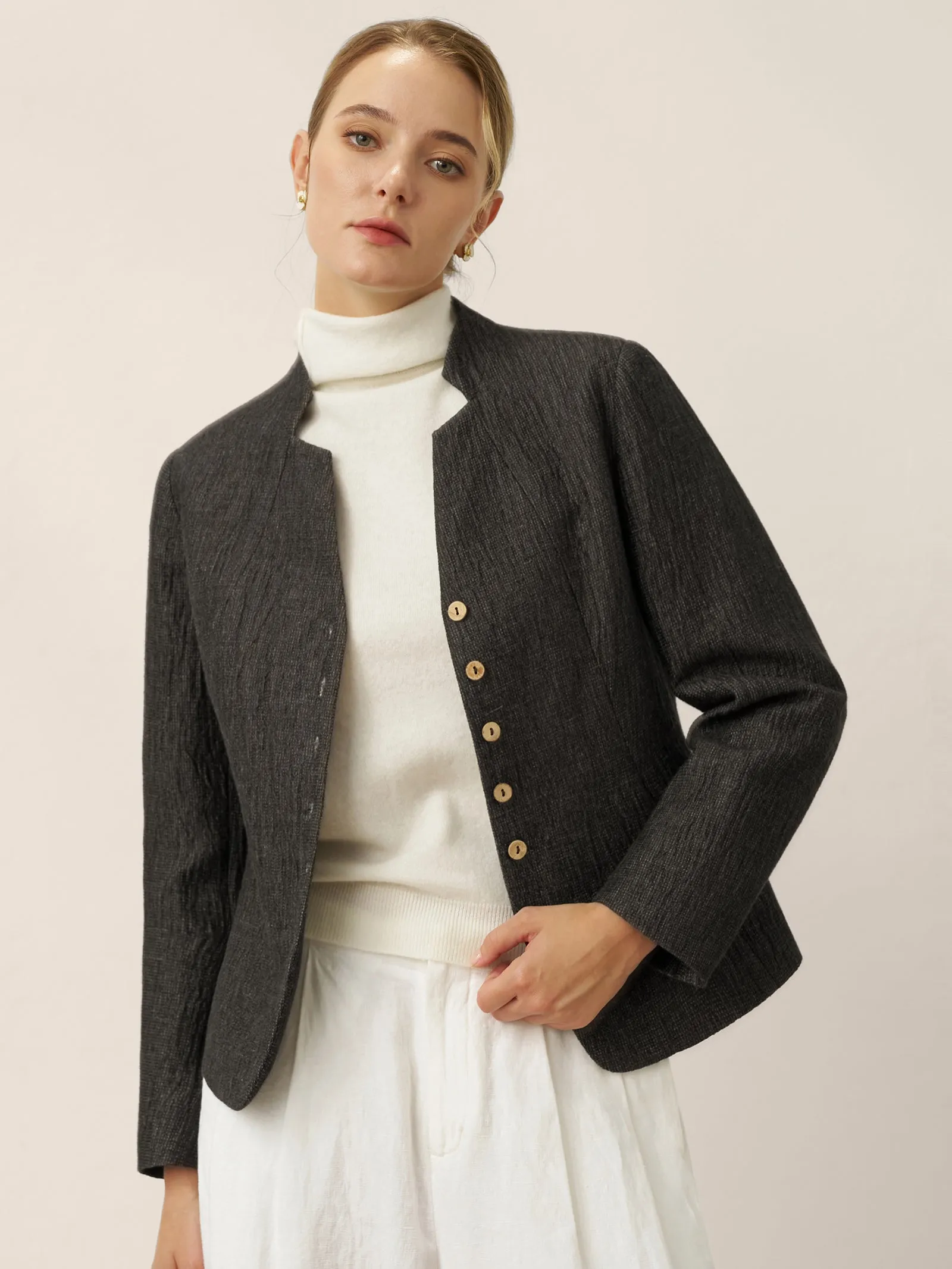 Linen Mandarin Collar Button-Up Shirt Jacket KIMBERLY sold by Lintico product image thumbnail 5