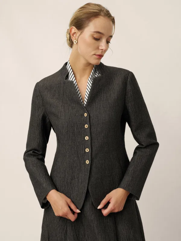 Linen Mandarin Collar Button-Up Shirt Jacket KIMBERLY sold by Lintico
