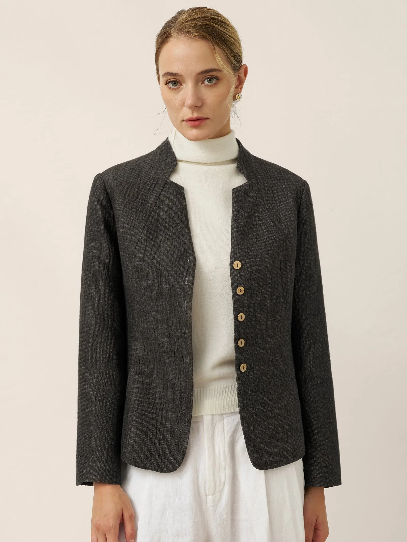 Linen Mandarin Collar Button-Up Shirt Jacket KIMBERLY sold by Lintico product image thumbnail 3